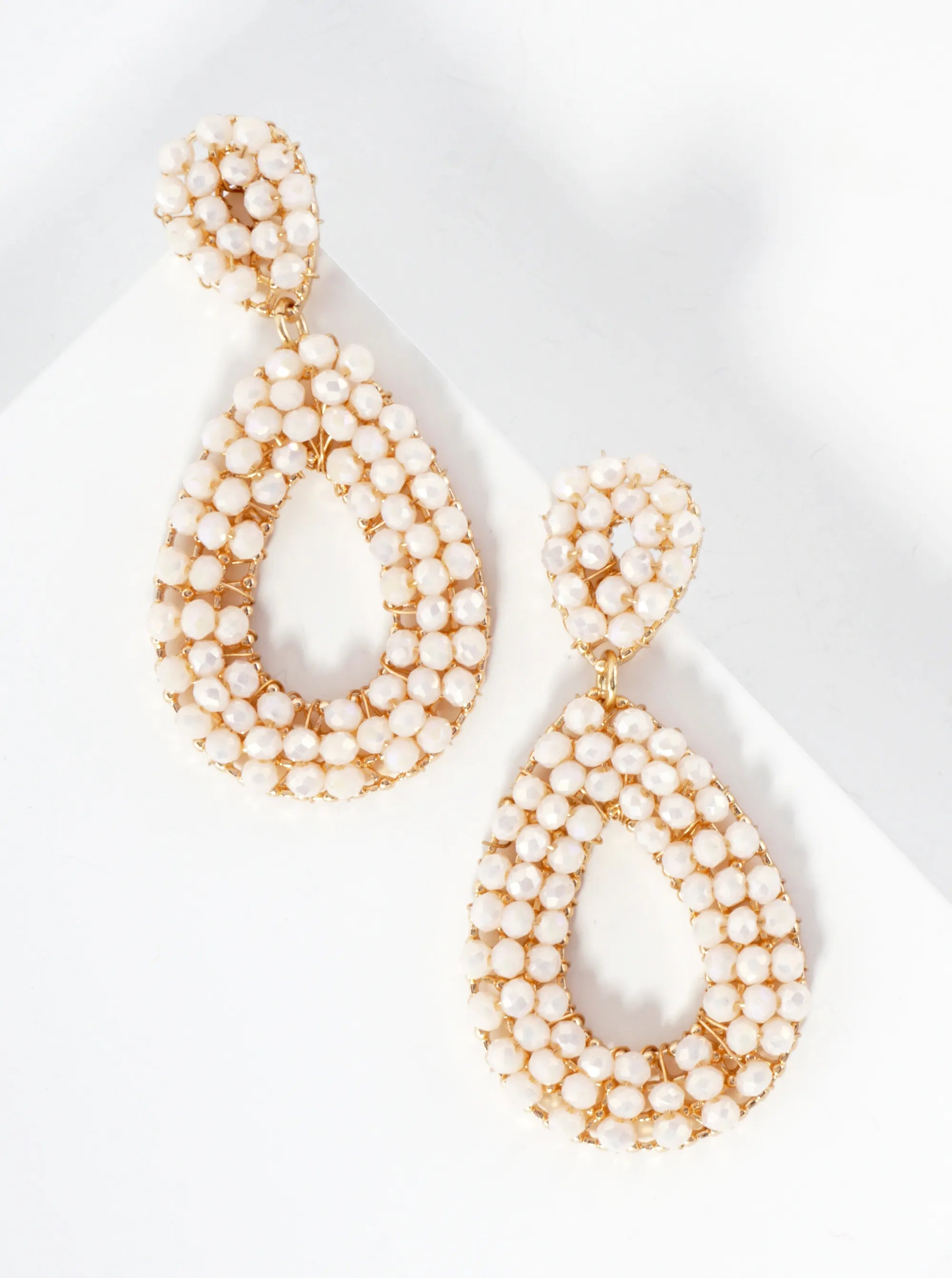 Faceted Glass-Bead Wire-Wrapped Double Teardrop Statement Earrings