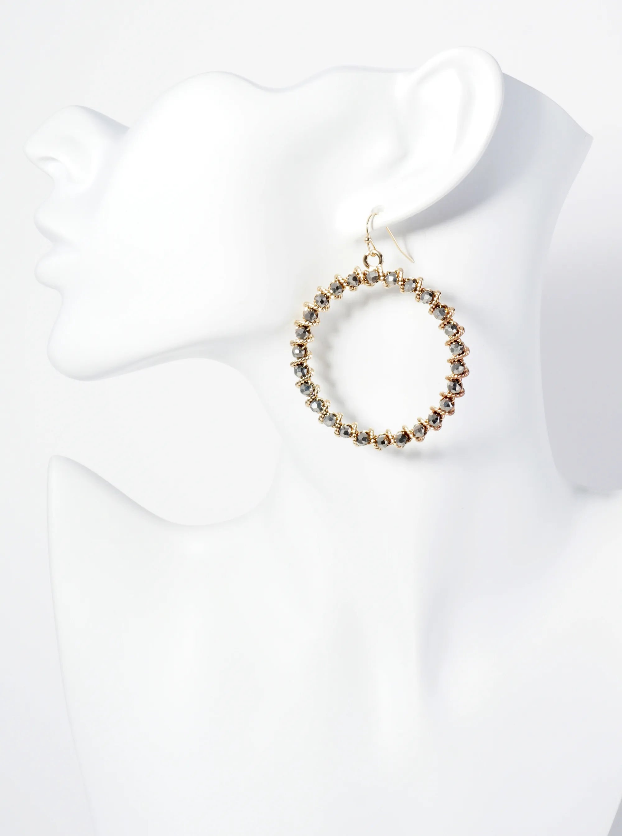 Faceted Glass Beaded 2 Inch Circle Drop Earrings