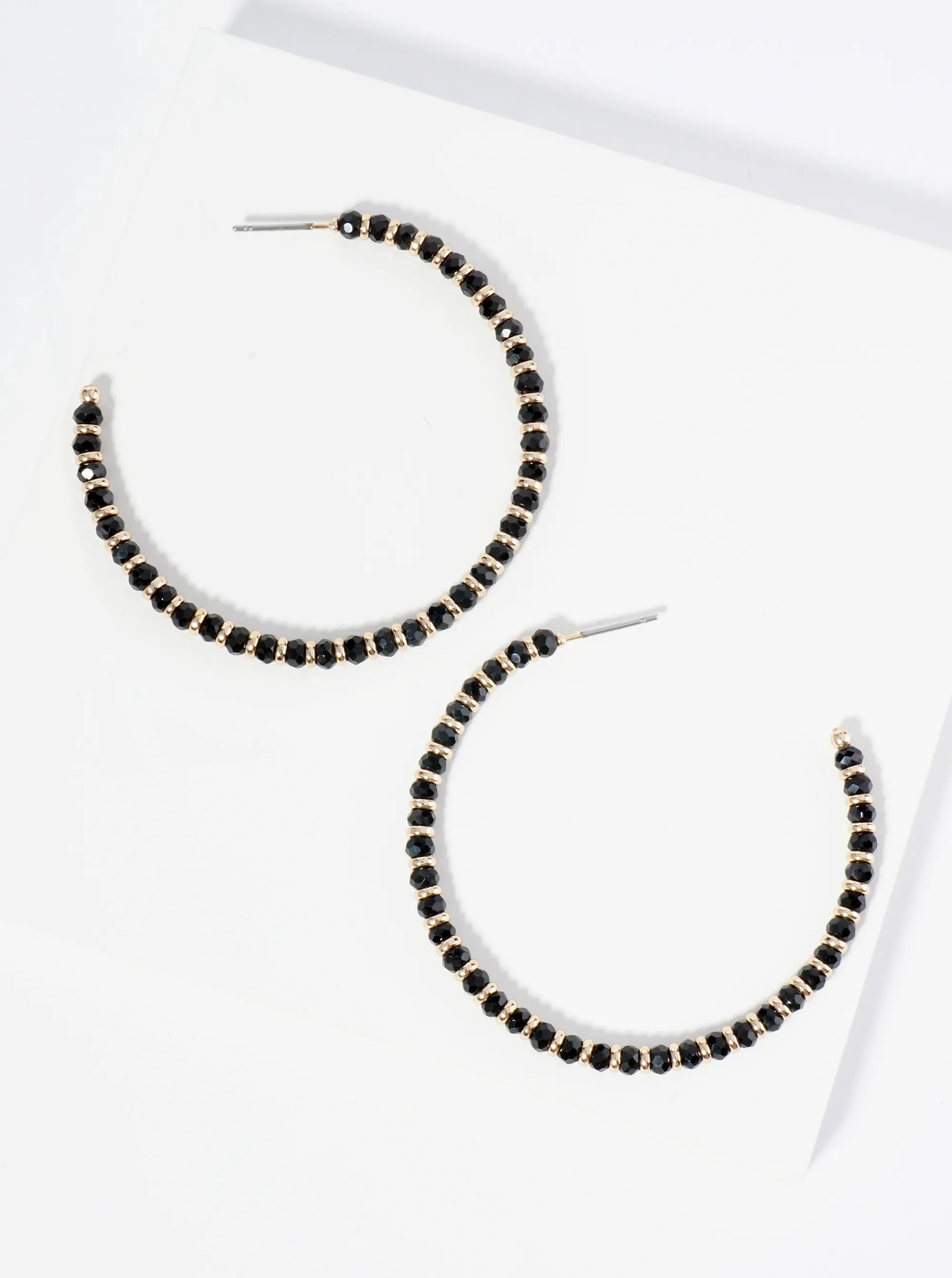 Faceted Glass Beaded 50mm Lightweight Open Hoop Earrings