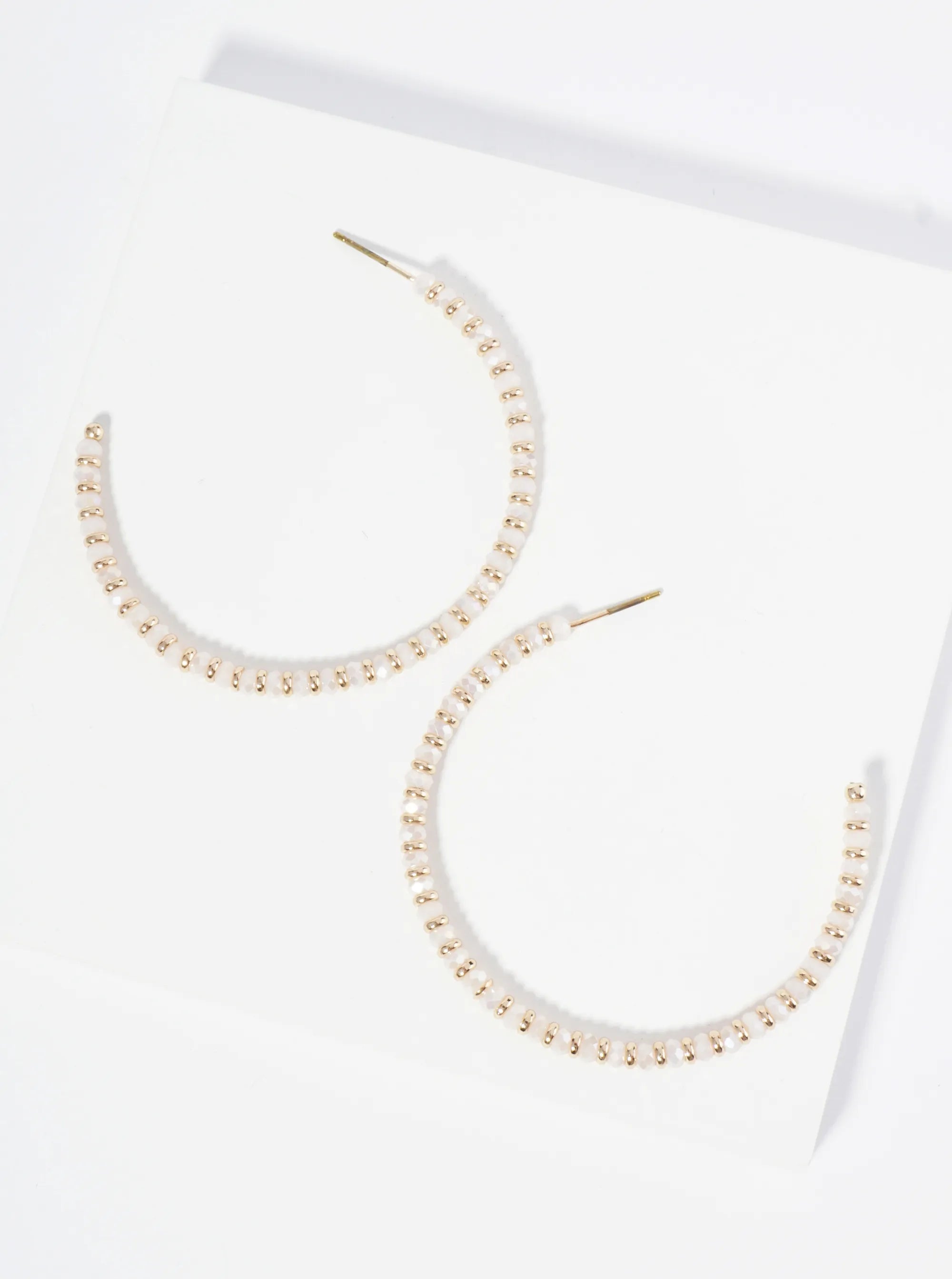 Faceted Glass Beaded 50mm Lightweight Open Hoop Earrings