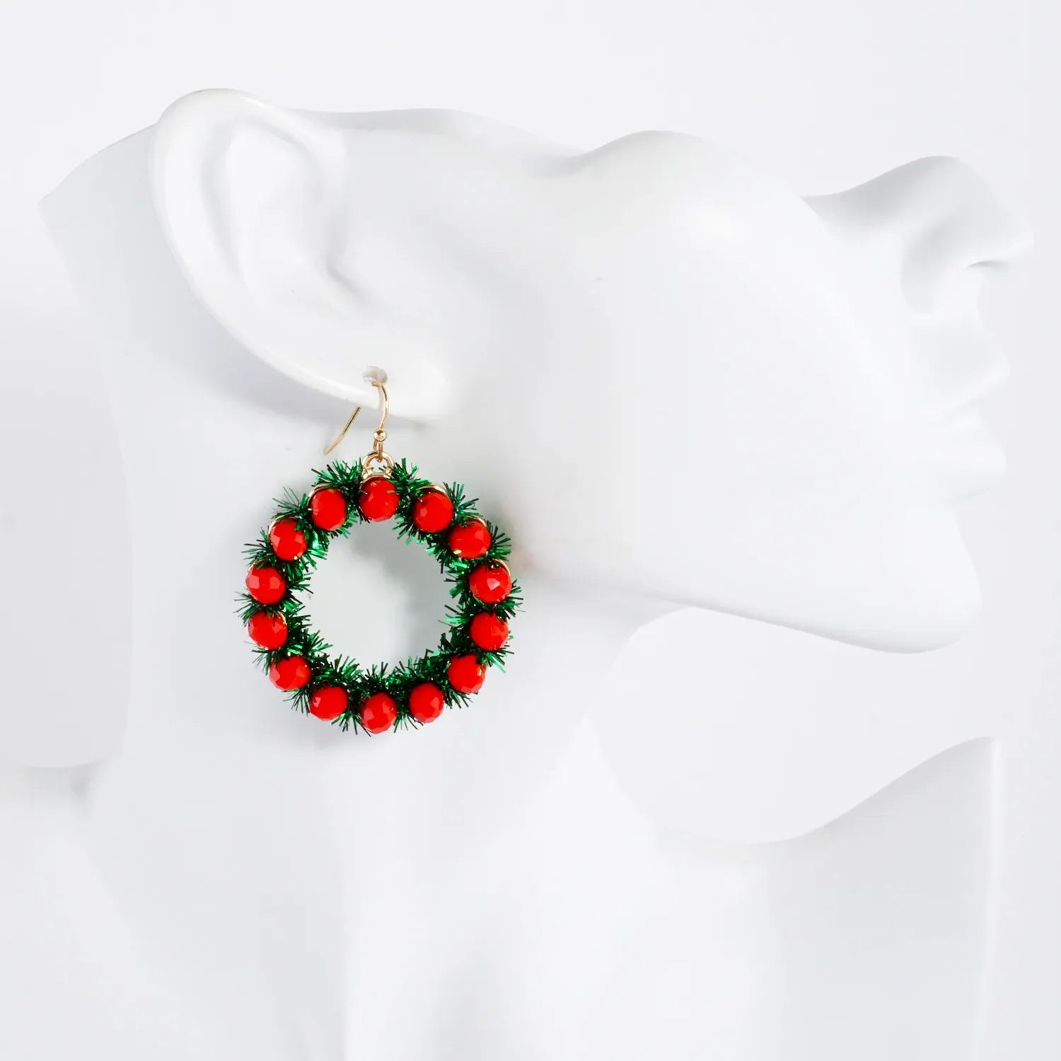 Faceted Glass Beaded Christmas Wreath Earrings