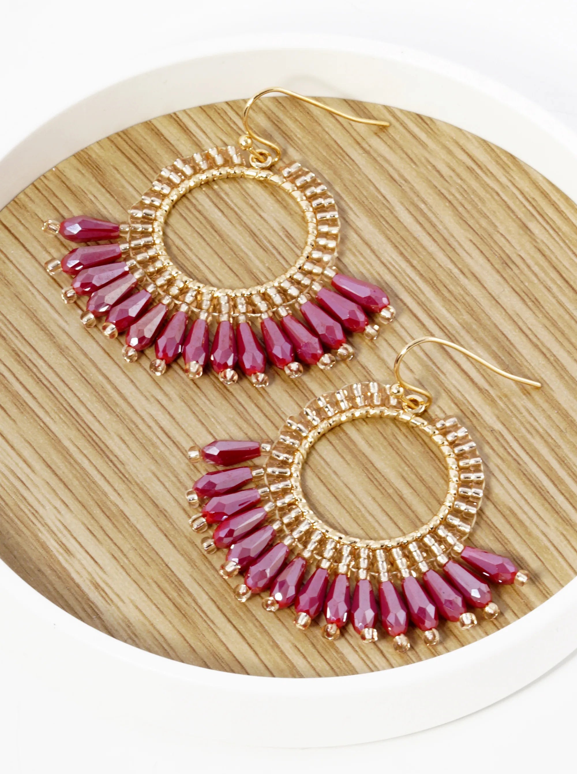 Faceted Glass Beads Drop Fringe Dangle Earrings