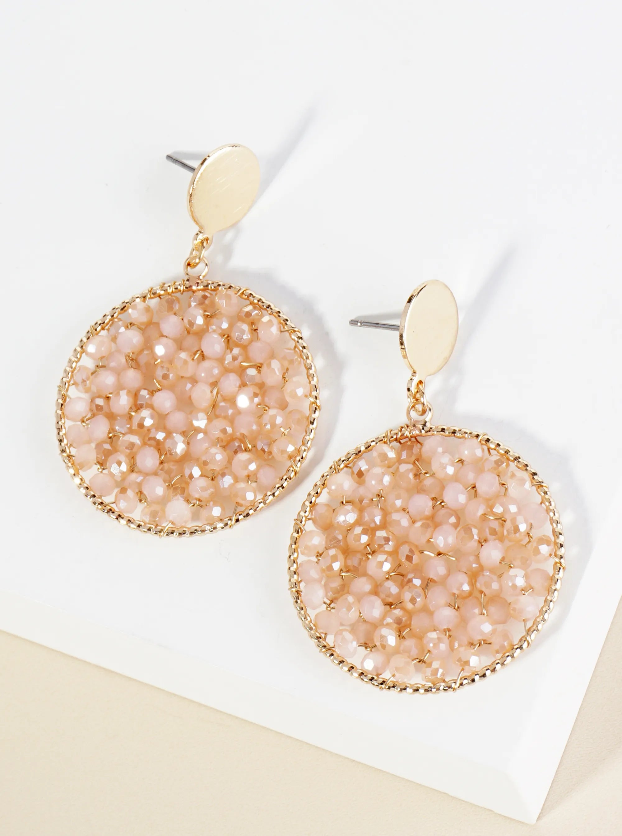 Faceted Glass Beads Wire Wrapped Circle Drop Post Earrings