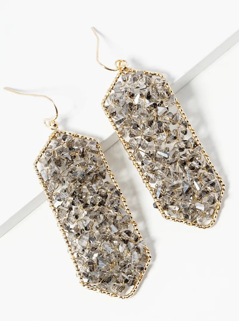 Faceted Glass Beads Wire Wrapped Dangle Drop Earrings