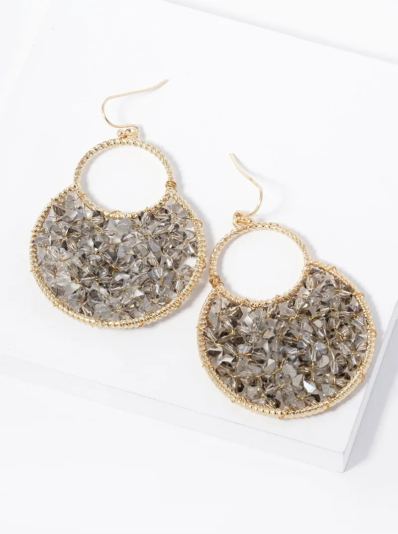 Faceted Glass Beads Wire Wrapped Dangle Earrings
