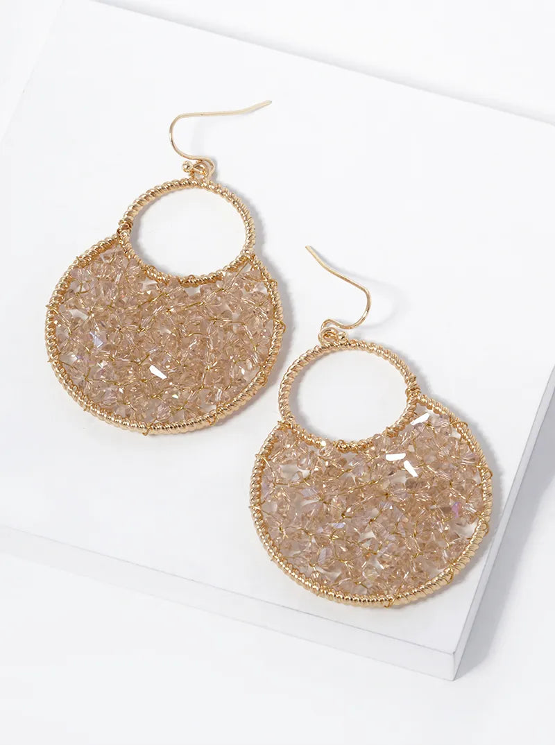Faceted Glass Beads Wire Wrapped Dangle Earrings
