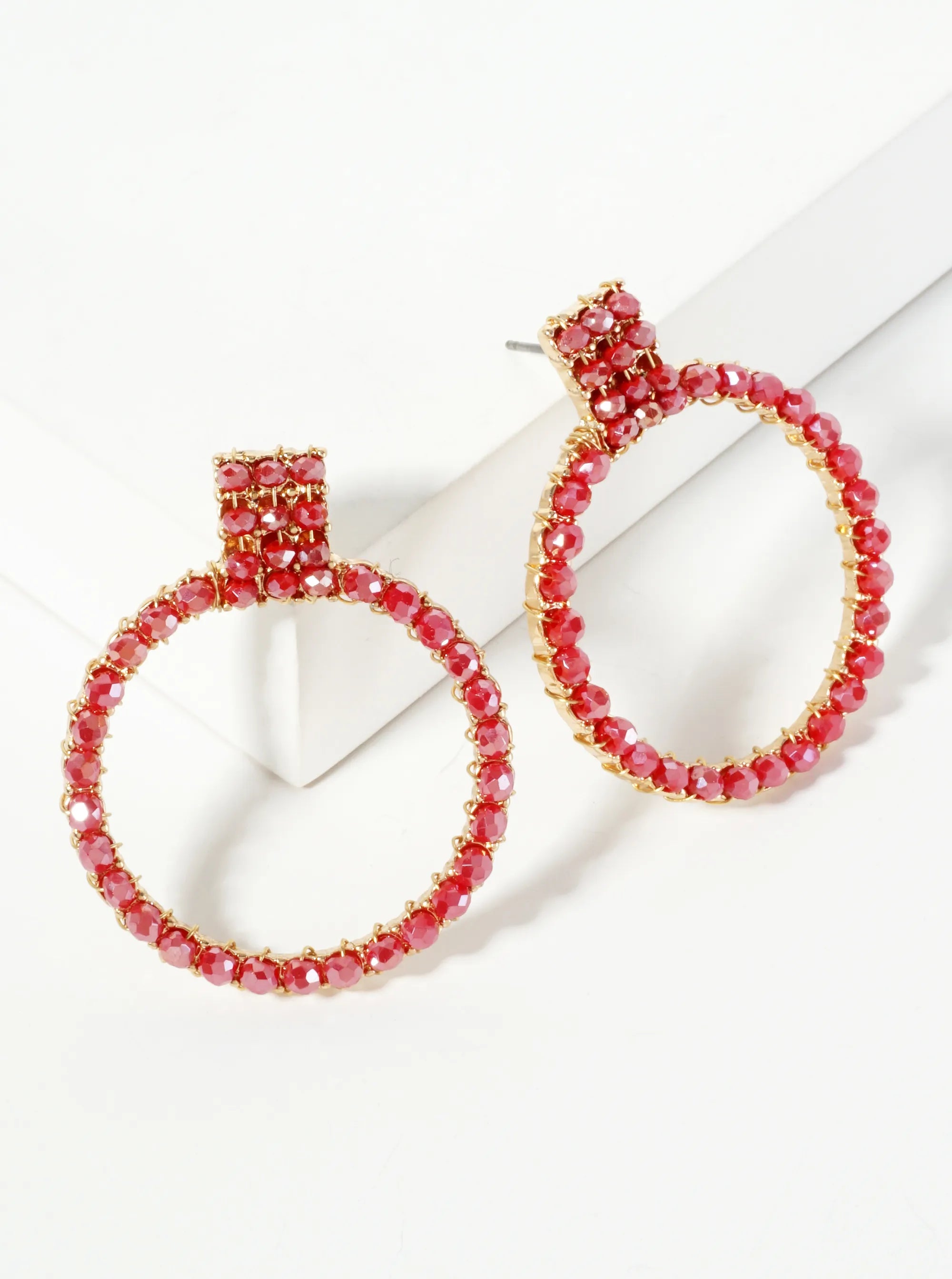 Faceted Glass Beads Wire Wrapped Door Knocker Design Post Earrings