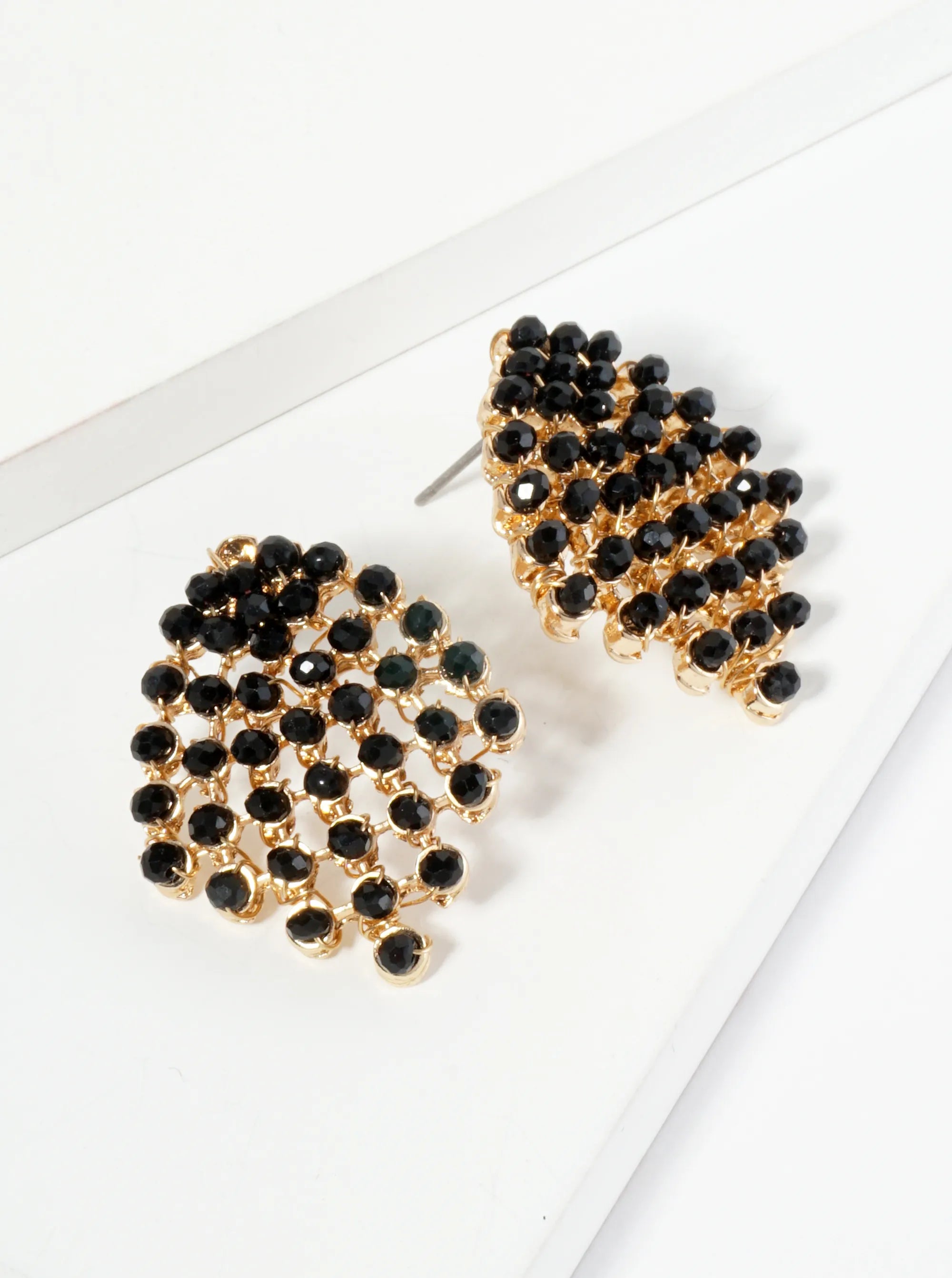 Faceted Glass Beads Wire Wrapped Post Earrings