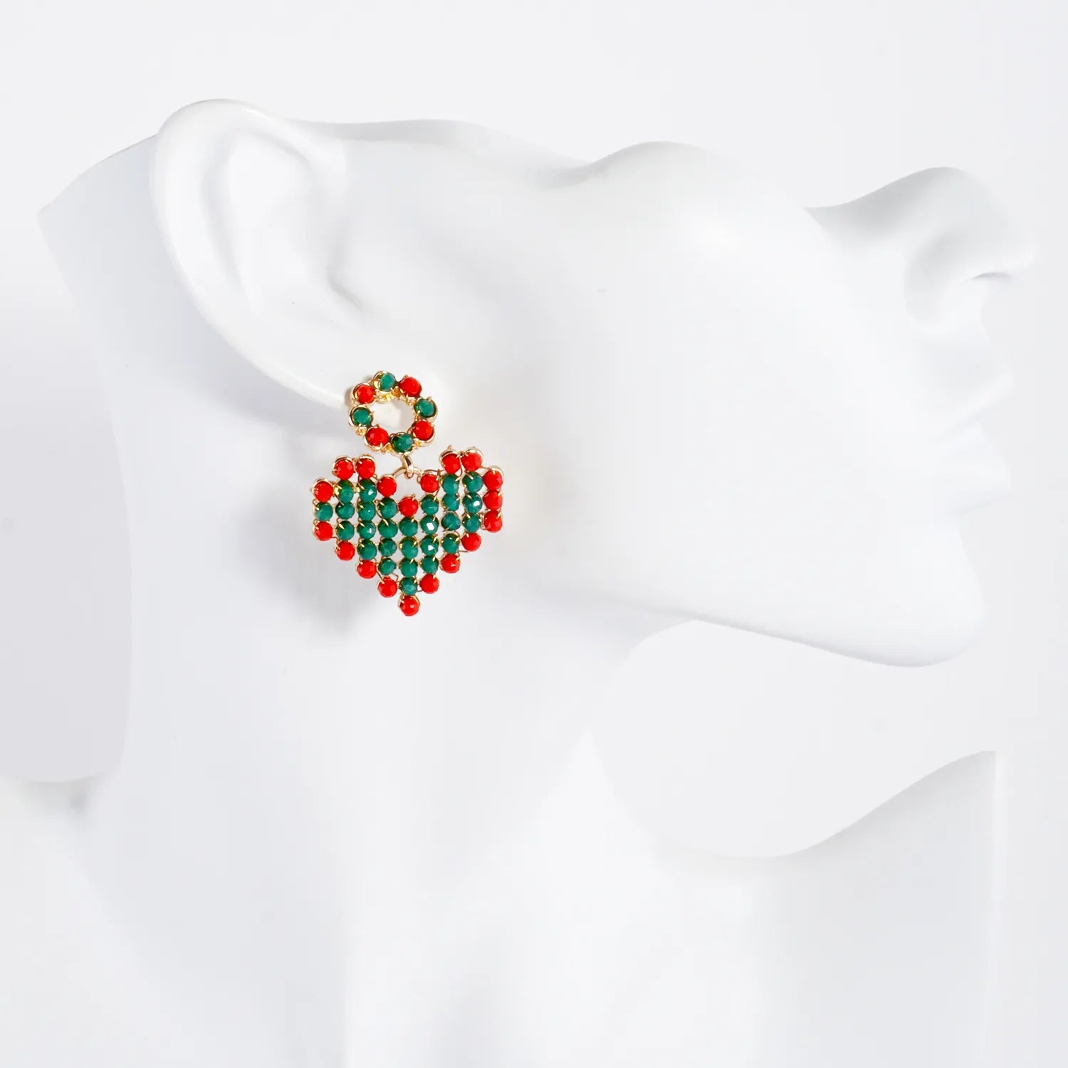 Faceted Glass Beads Wired Wrapped Heart Drop Christmas Earrings