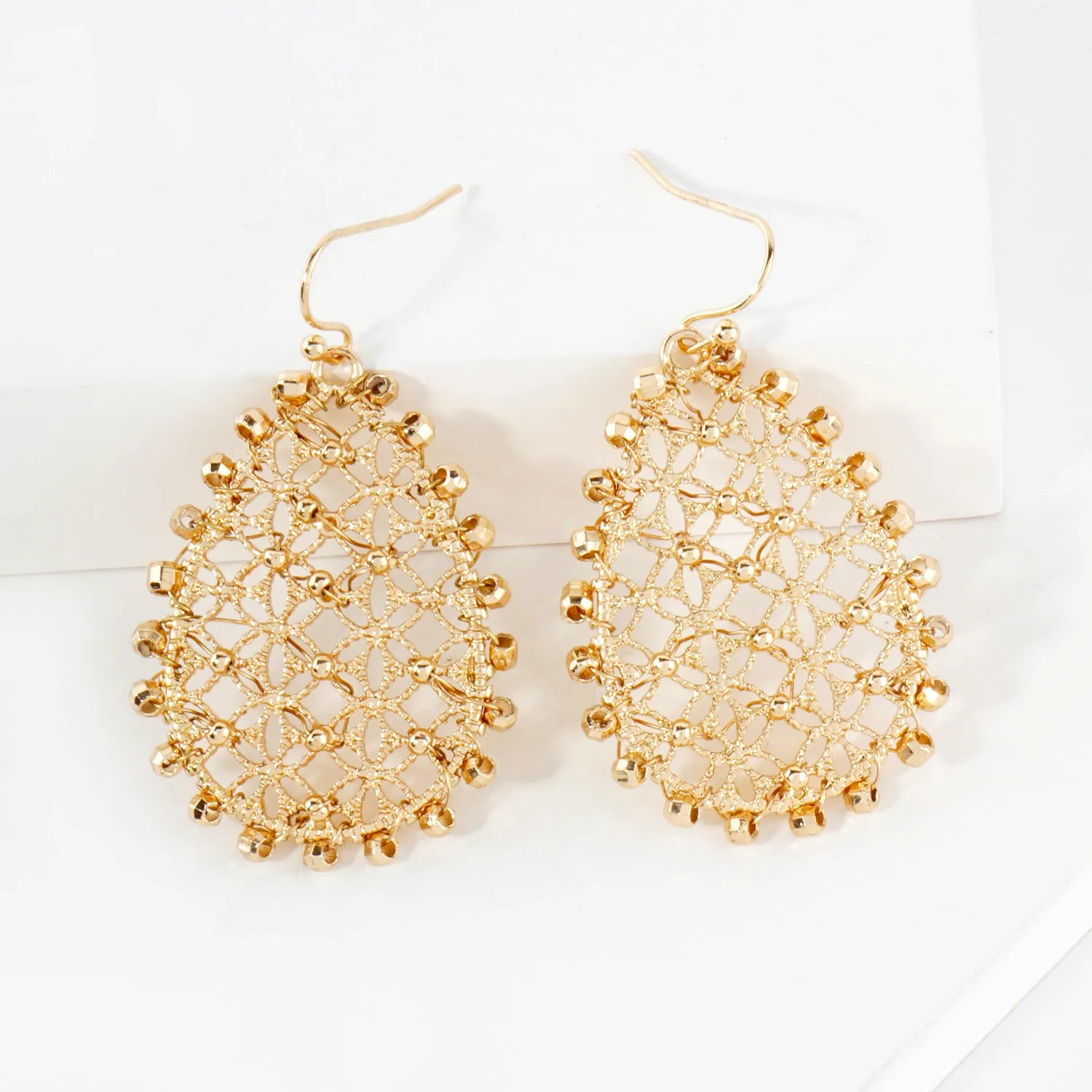 Faceted Metallic Beads Wired Filigree Teardrop Dangle Earrings