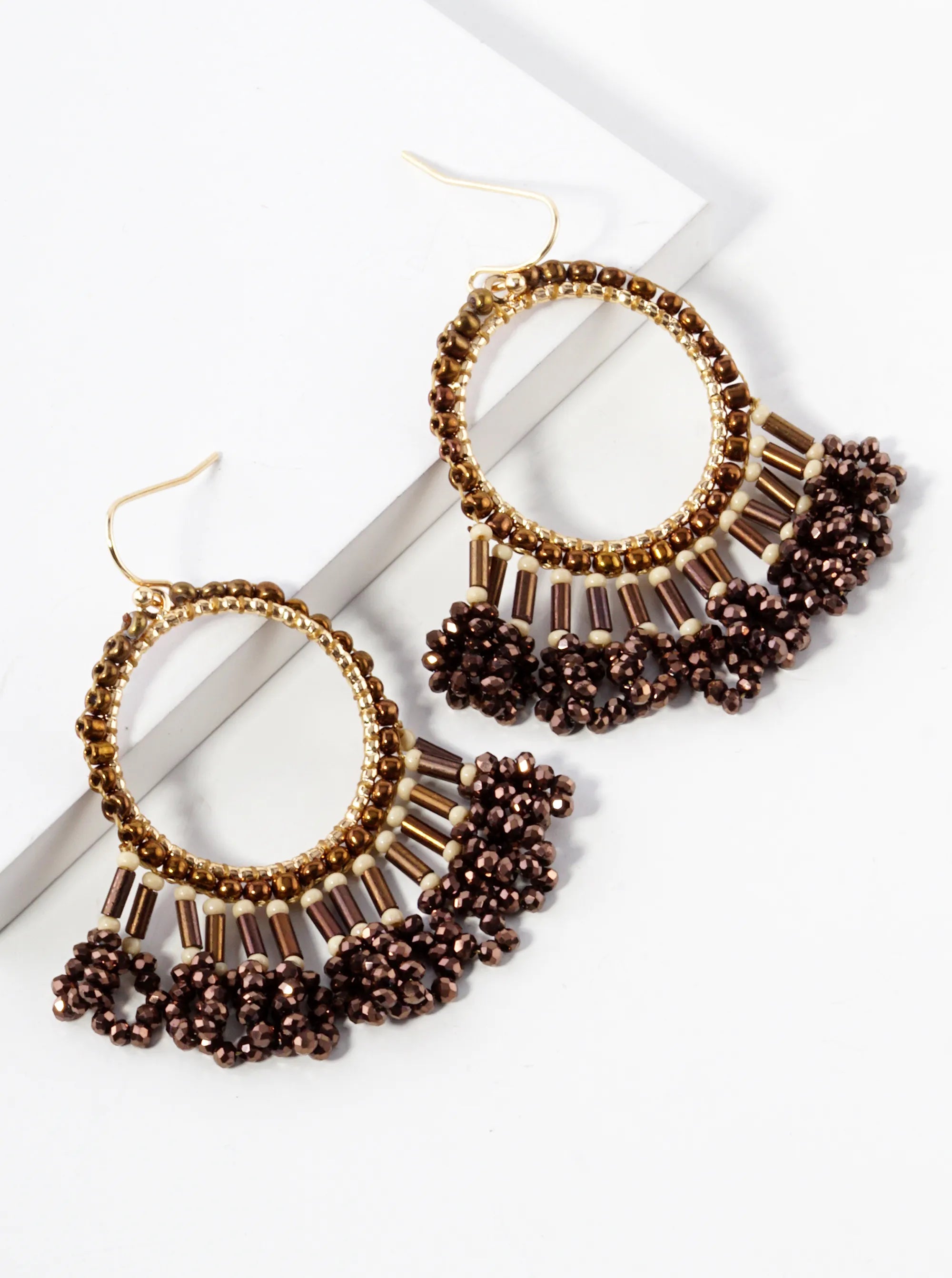 Faceted Multi Shape Glass Beaded Drop Fringe Dangle Earrings