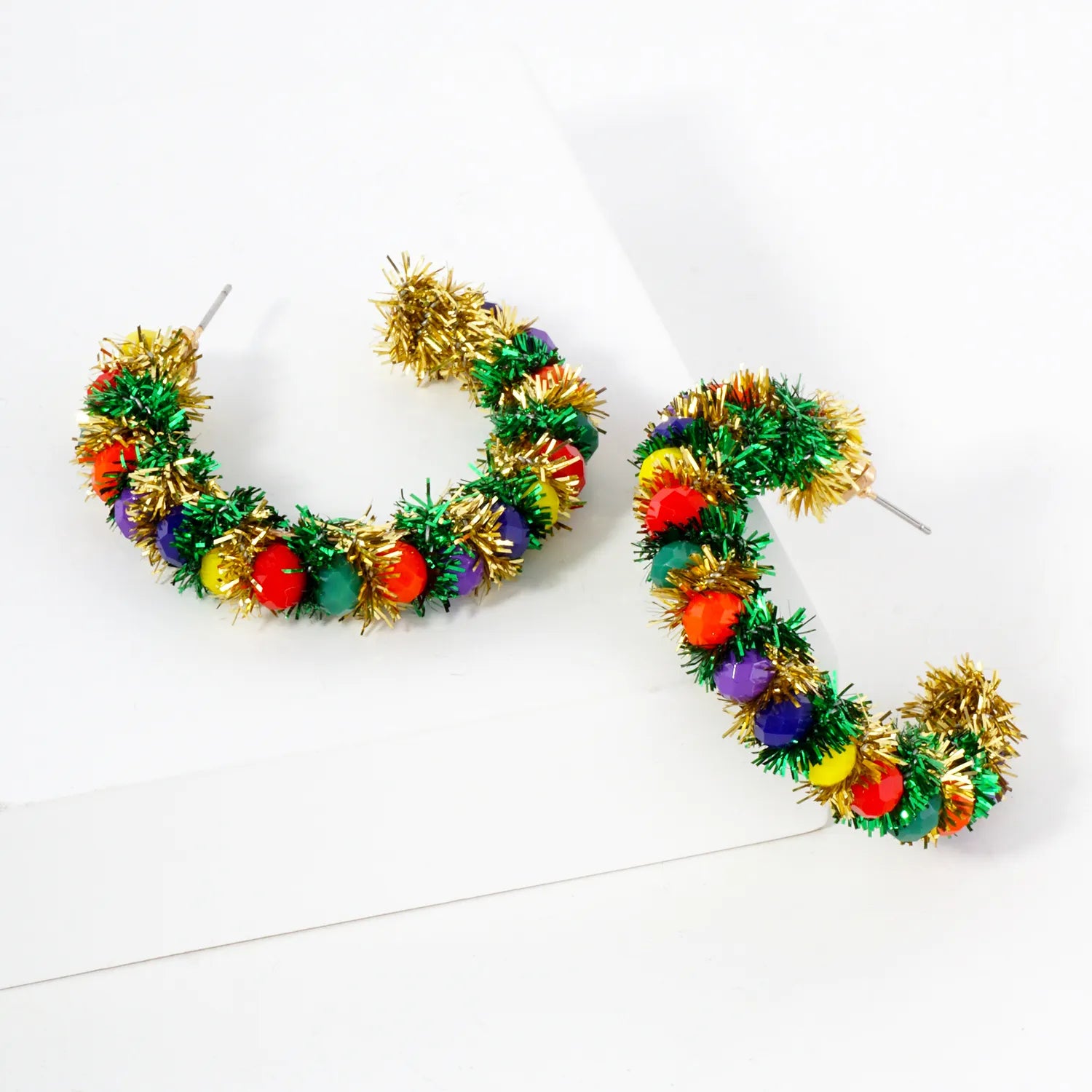 Glass Beaded 40mm Christmas Statement Hoop Earrings