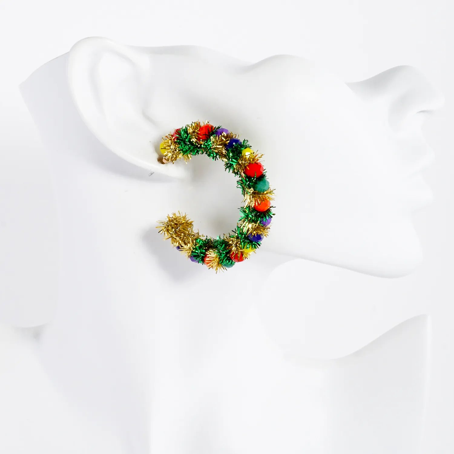 Glass Beaded 40mm Christmas Statement Hoop Earrings