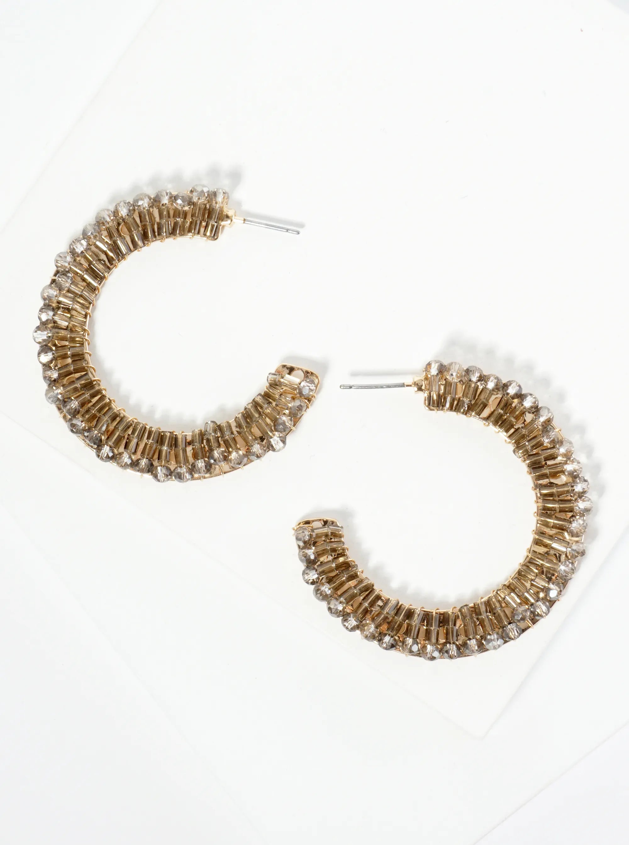 Glass Beaded 40mm Wide Hoop Earrings