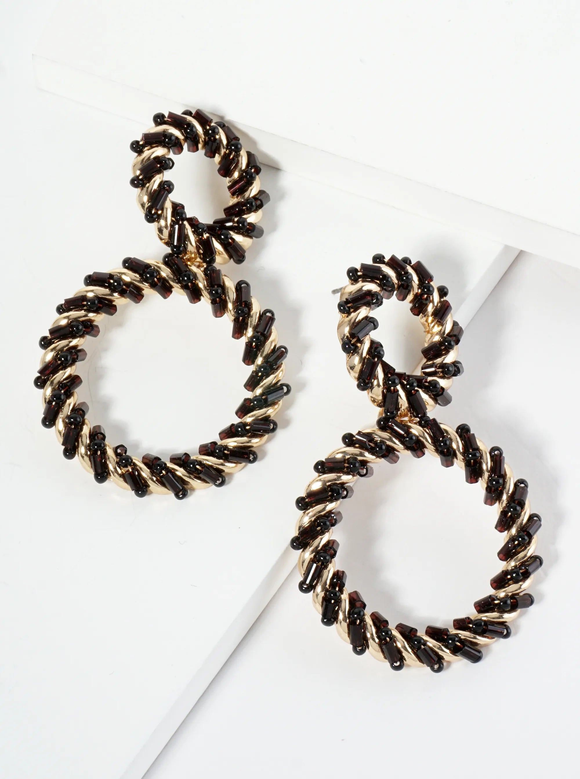 Glass Beaded Double Circle Drop Post Earrings
