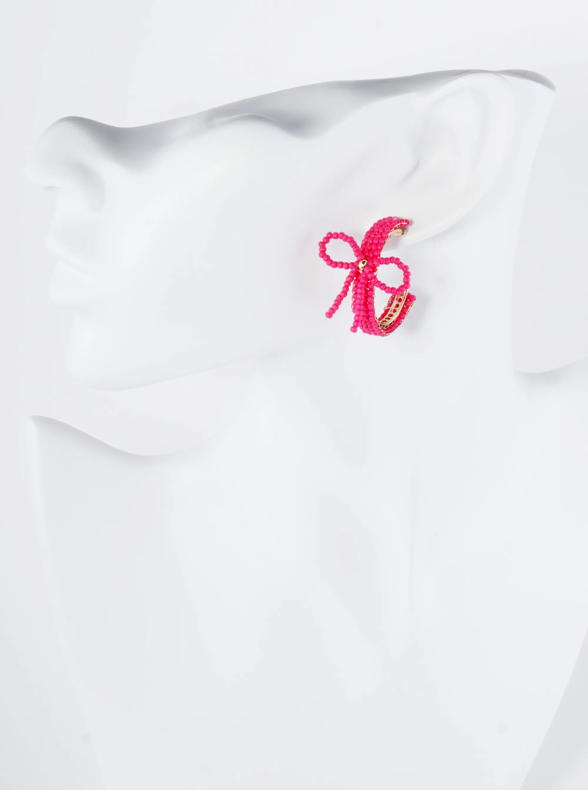 Glass Beaded Ribbon Bow Accent 25mm Open Hoop Earrings