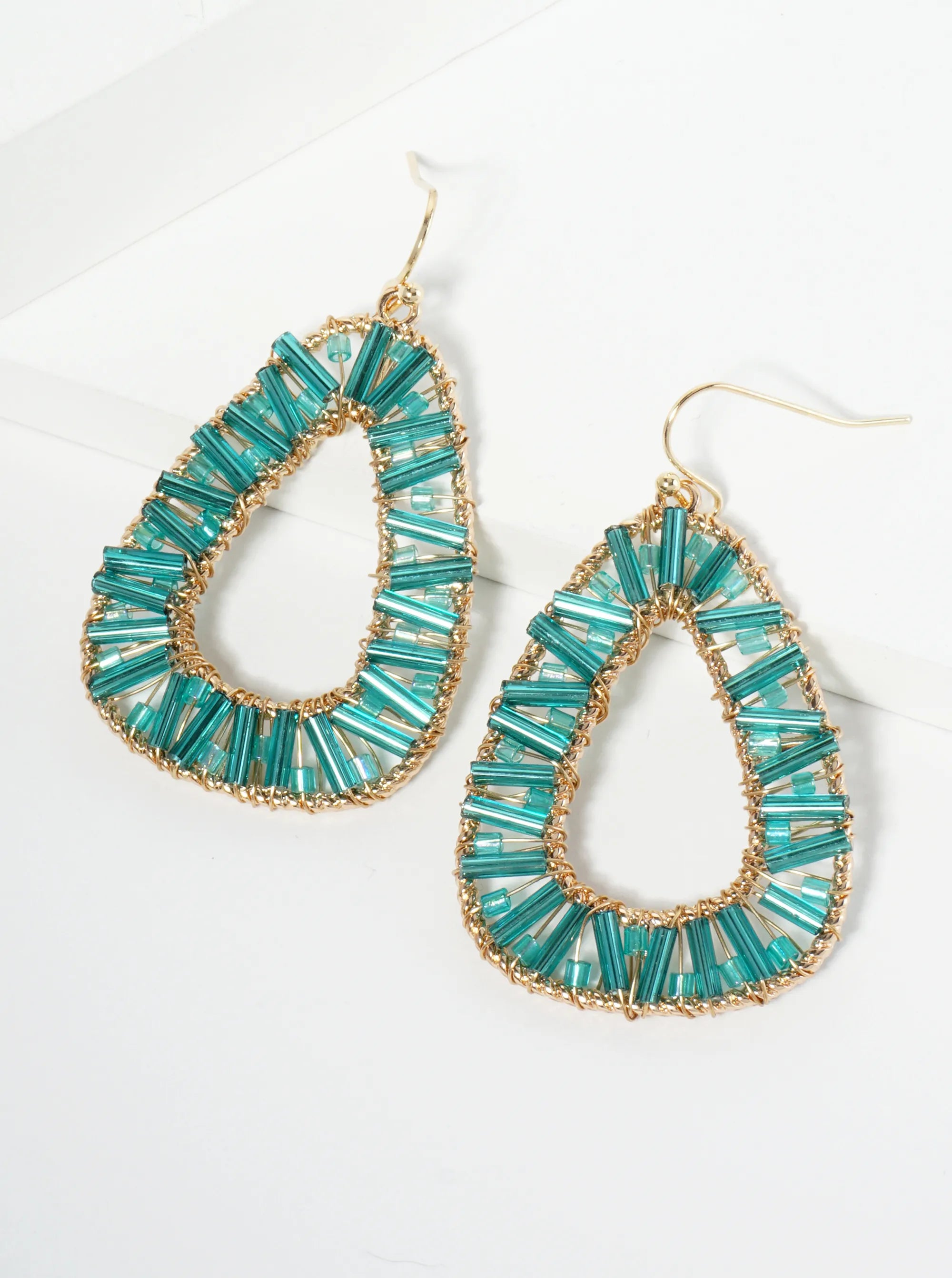 Glass Beaded Triangle Dangle Earrings