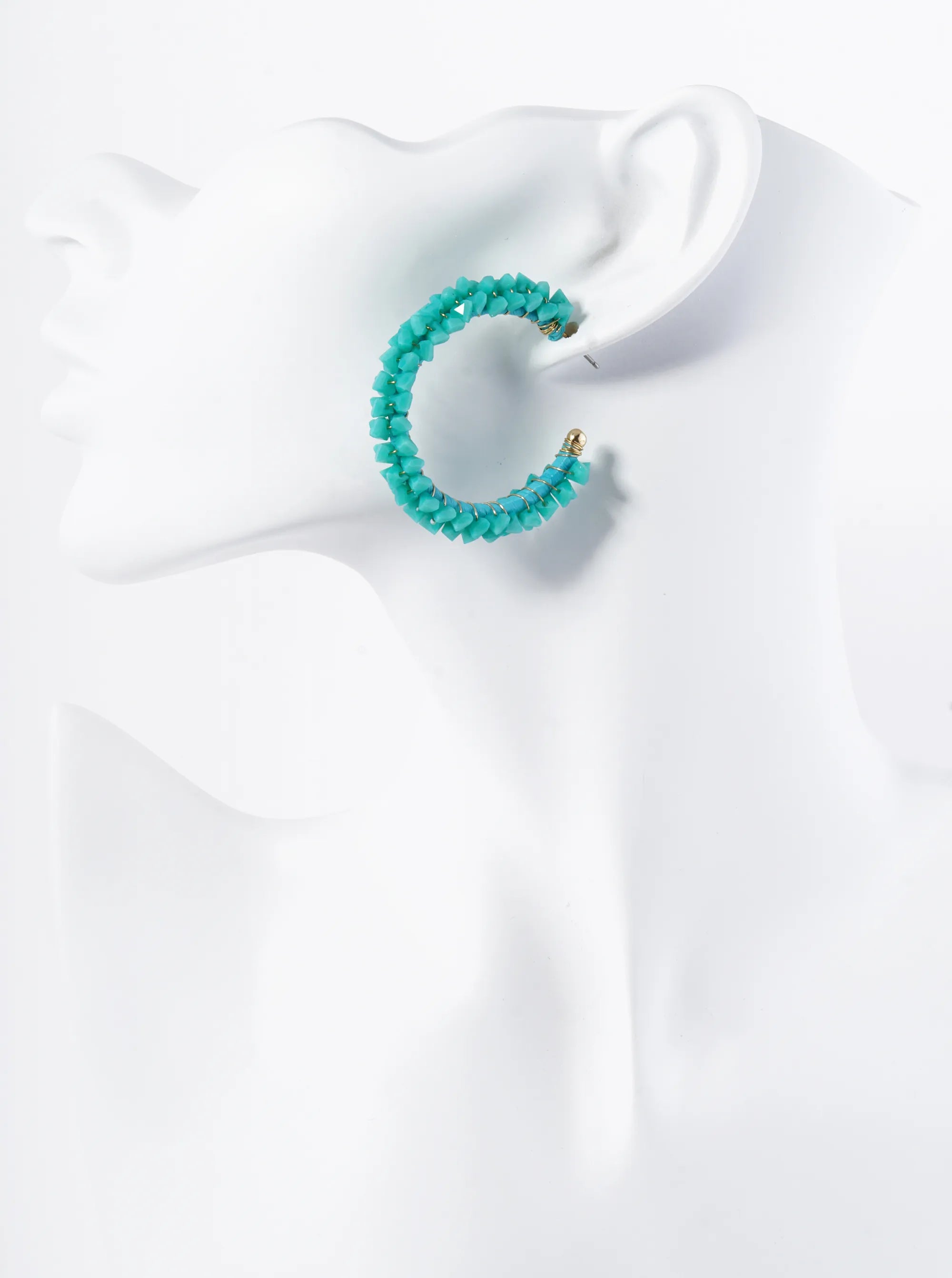 Glass Beads Wire Wrapped 40mm Open Hoop Earrings