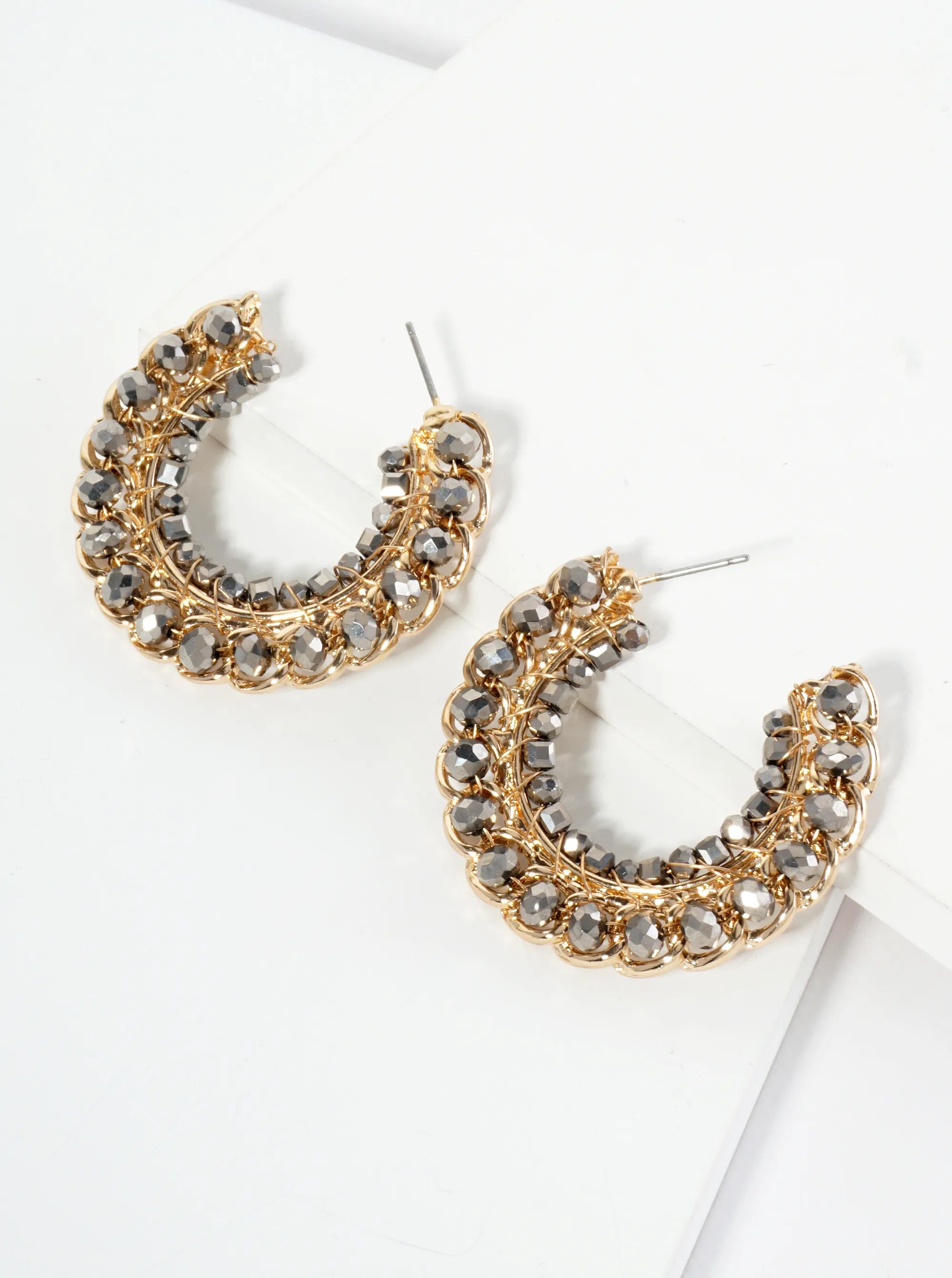 Glass Beads Wire Wrapped 40mm Wide Hoop Earrings