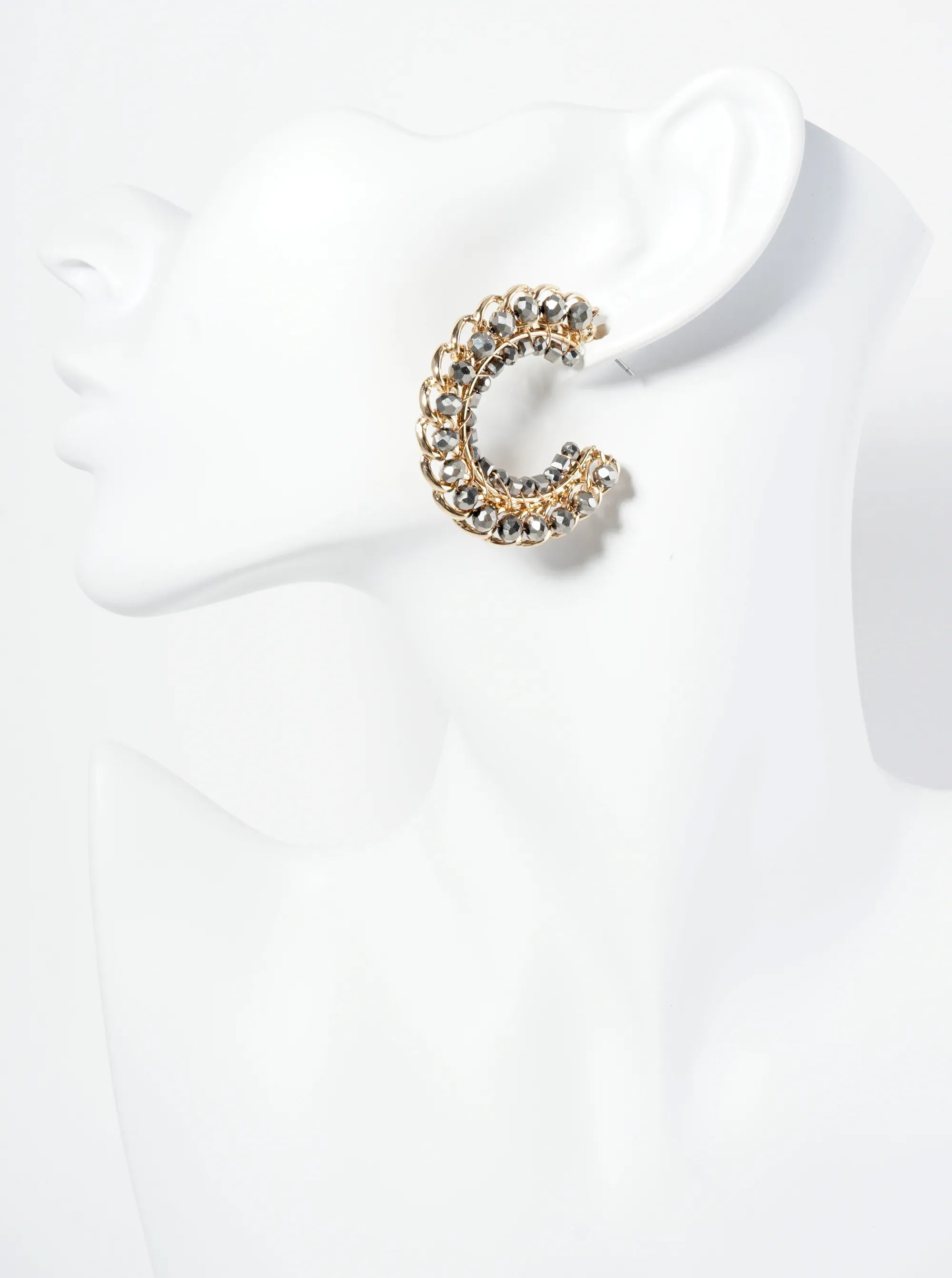Glass Beads Wire Wrapped 40mm Wide Hoop Earrings