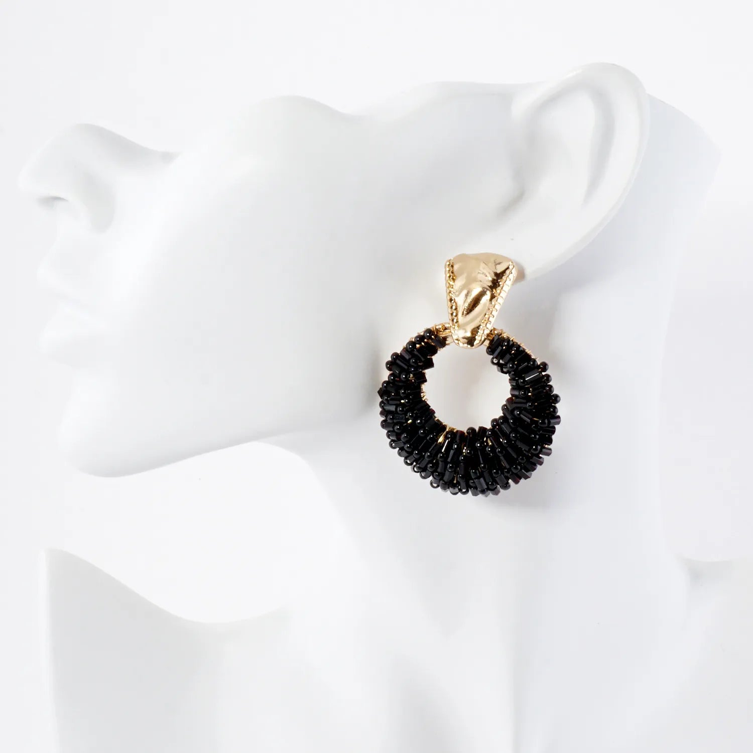 Glass Beads Wire Wrapped Circle Drop Doorknocker Earrings