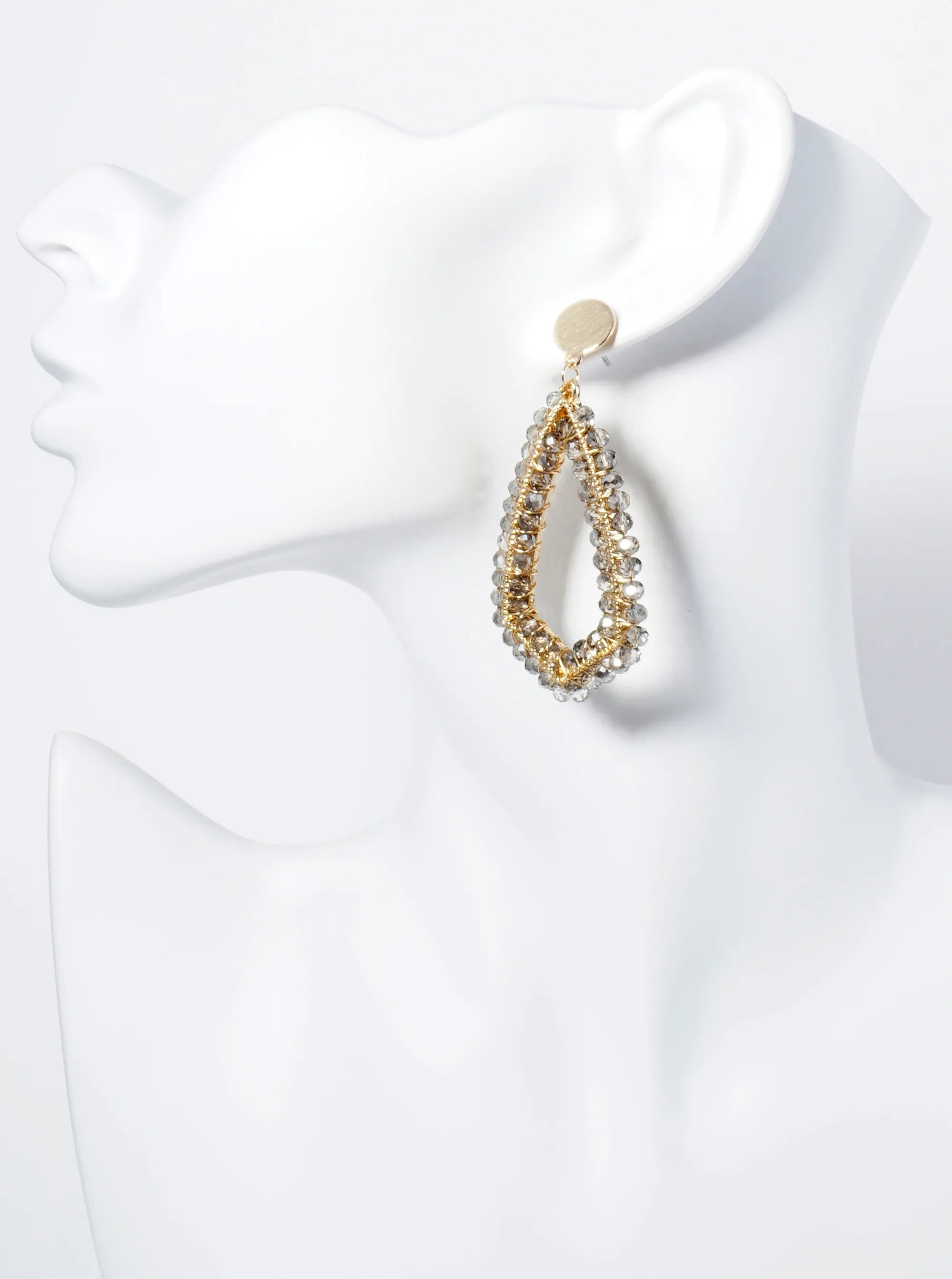 Glass Beads Wire Wrapped Dangle Post Earrings