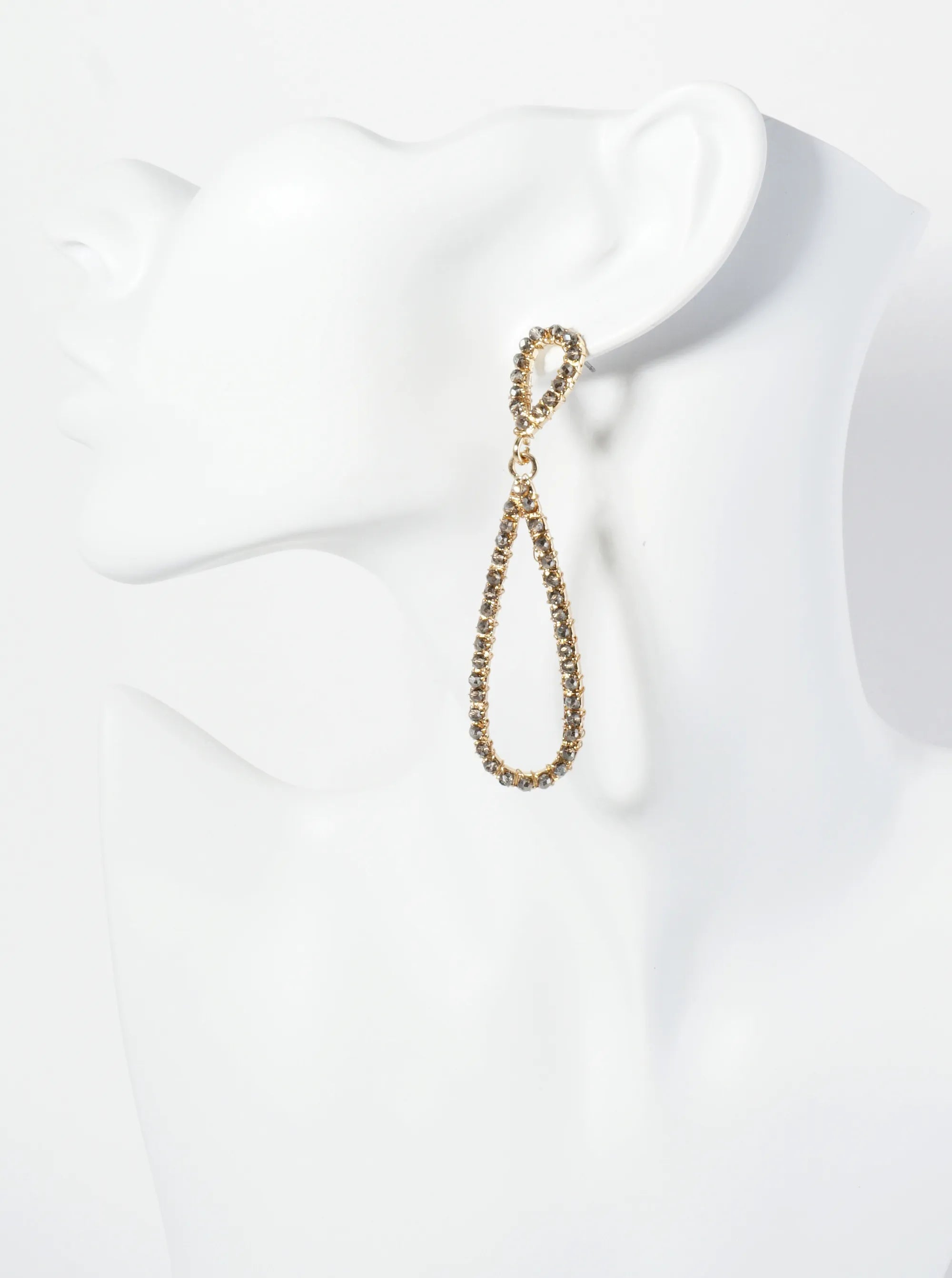 Glass Beads Wire Wrapped Elongated Double Teardrop Dangle Post Earrings