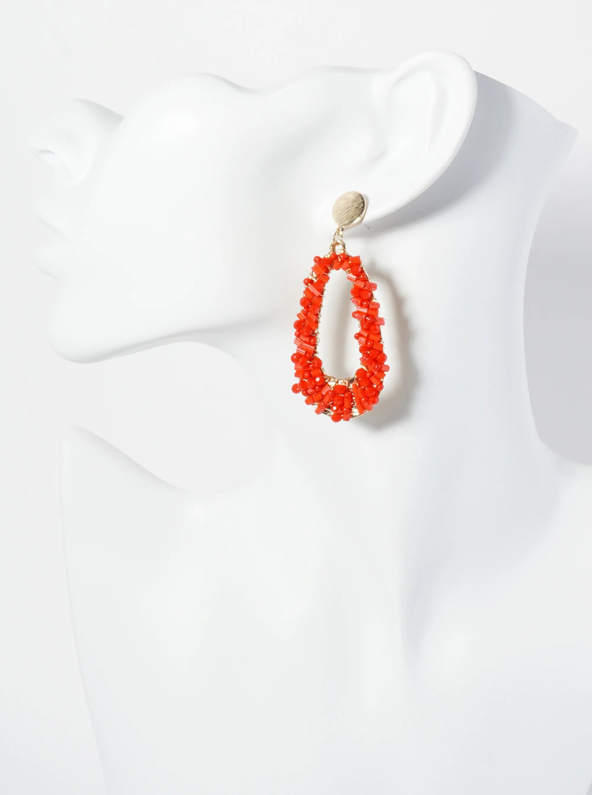Glass Beads Wire Wrapped Elongated Teardrop Dangle Post Earrings