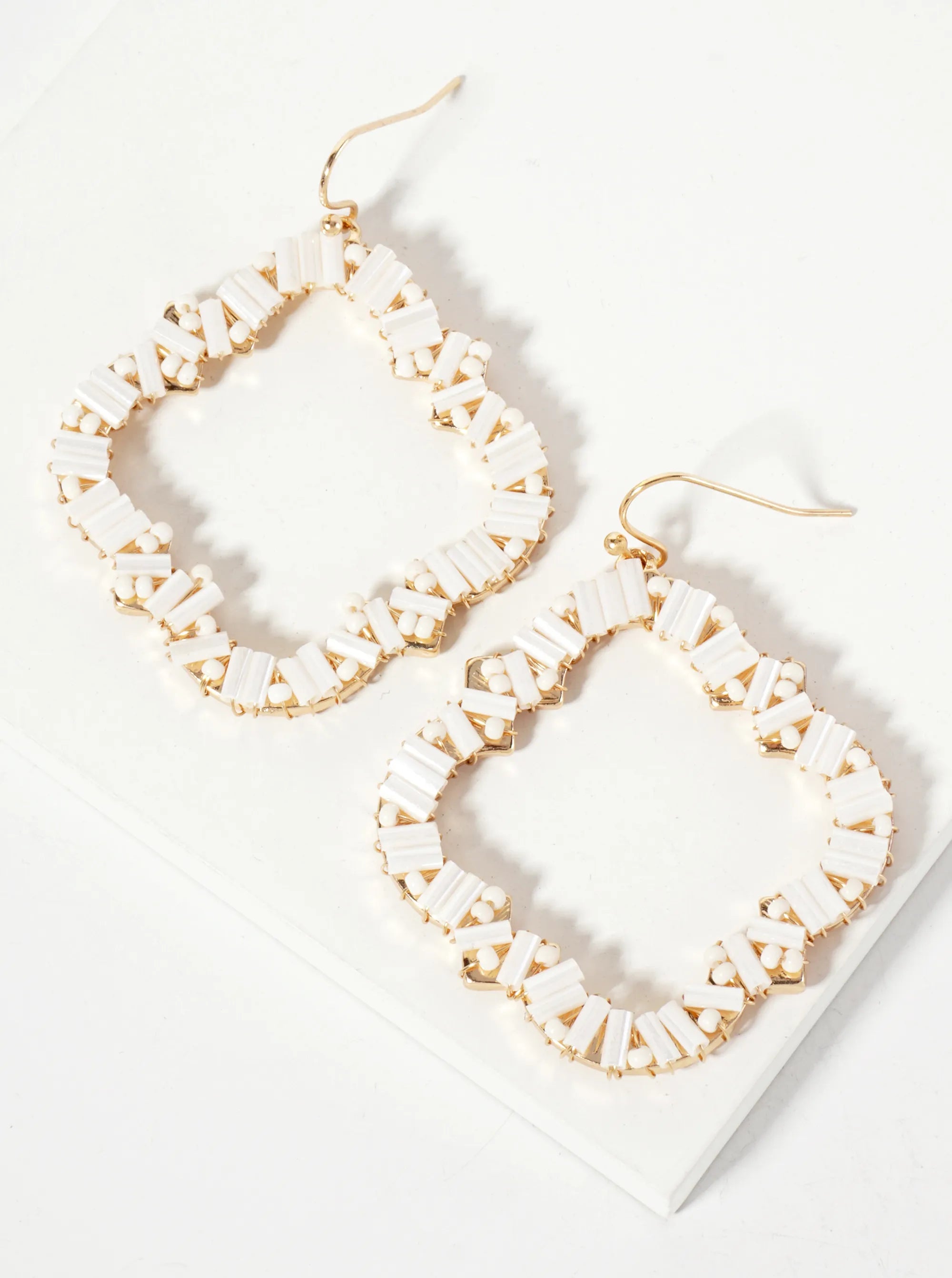 Glass-Beads Wire-Wrapped Quatrefoil Dangle Drop Earrings