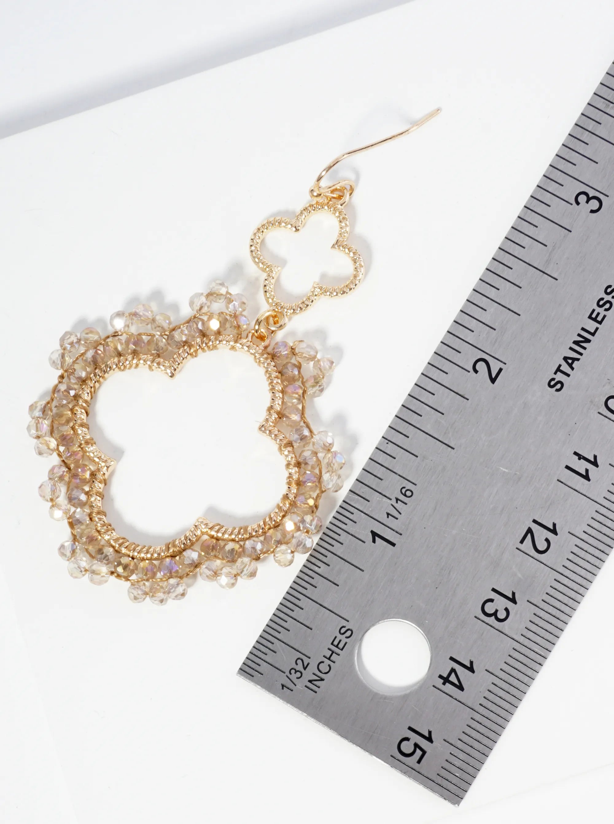 Glass Beads Wired Dual Quatrefoil Dangle Drop Earrings