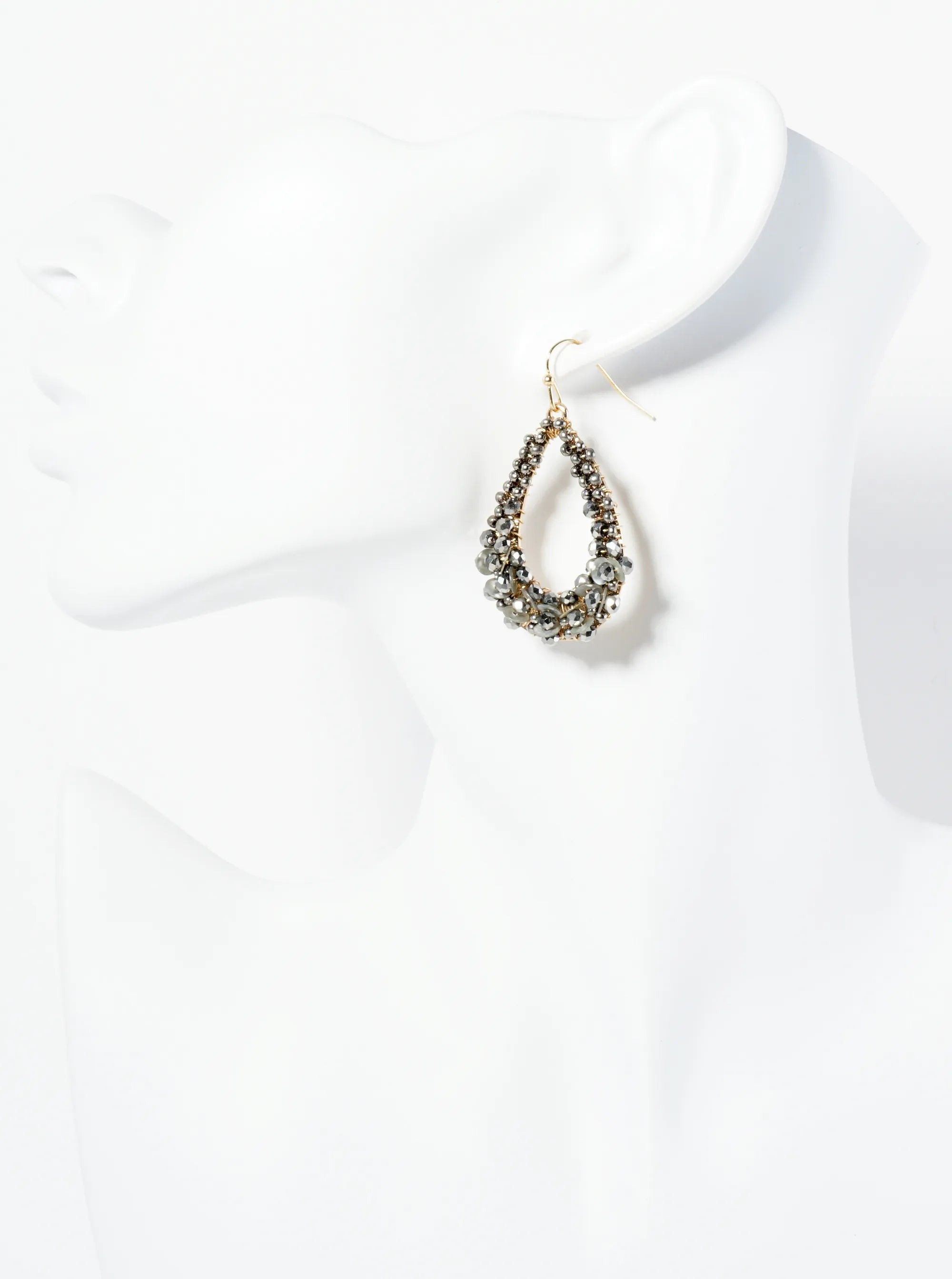 Graduated Glass Beads Wire Wrapped Teardrop Dangle Earrings
