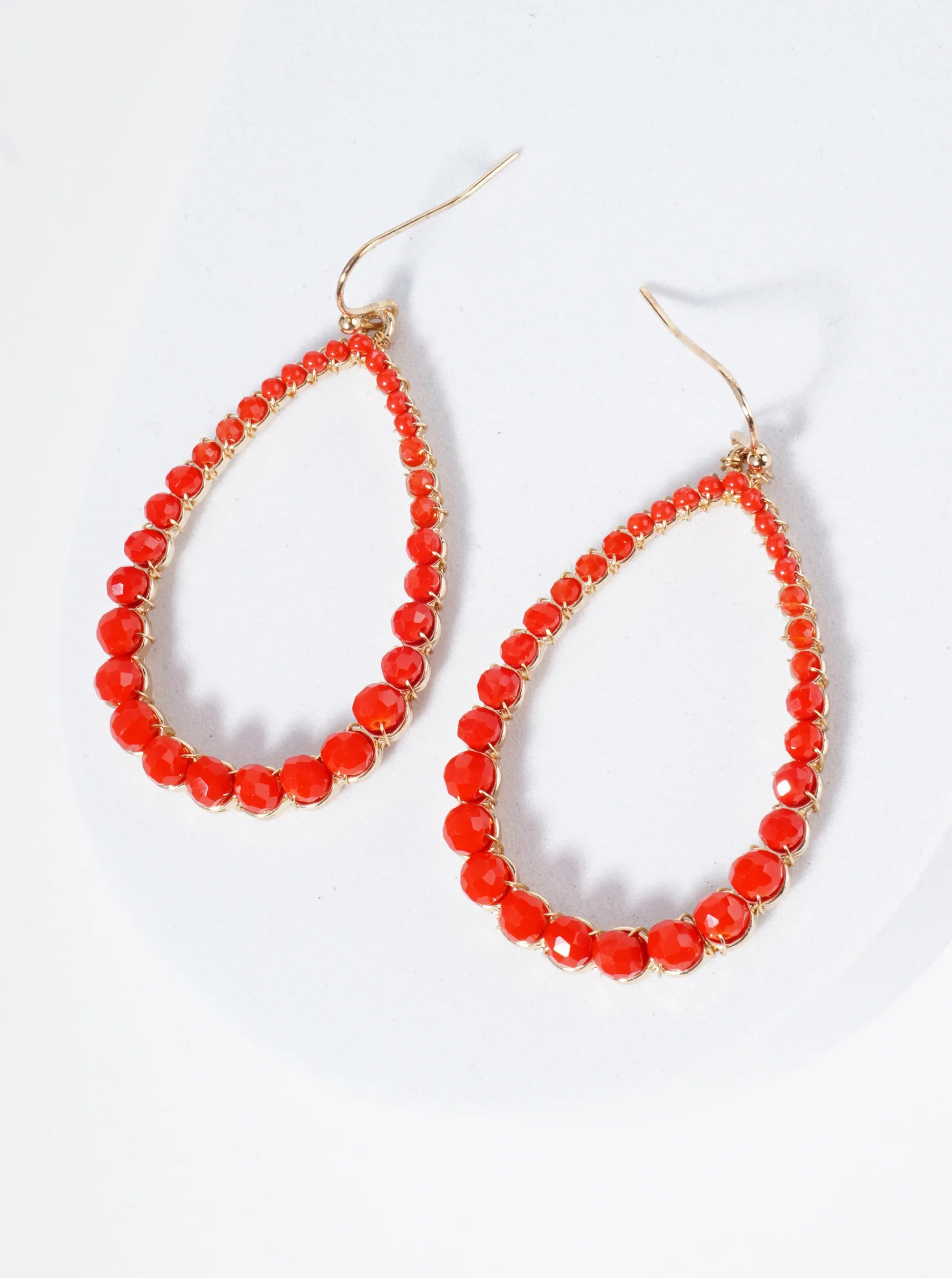 Graduated Glass Beads Wire Wrapped Teardrop Earrings