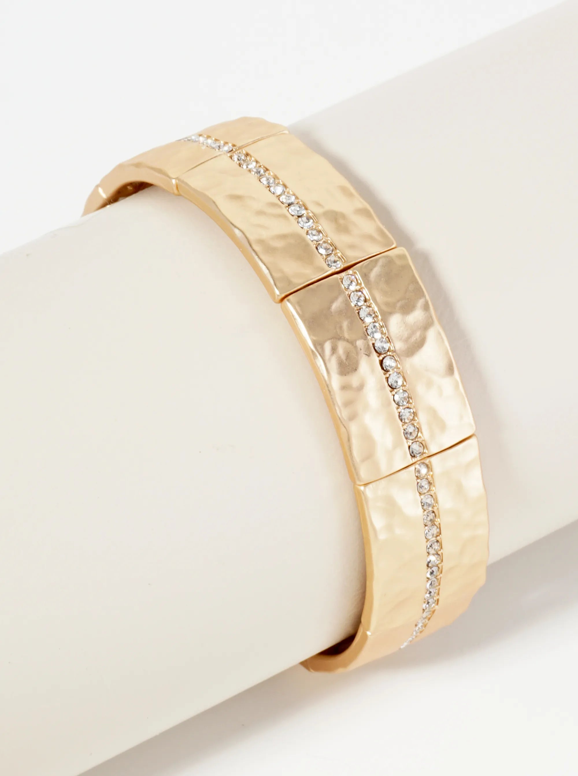 Hammered Metal Crystal Pave Stretch Bracelet