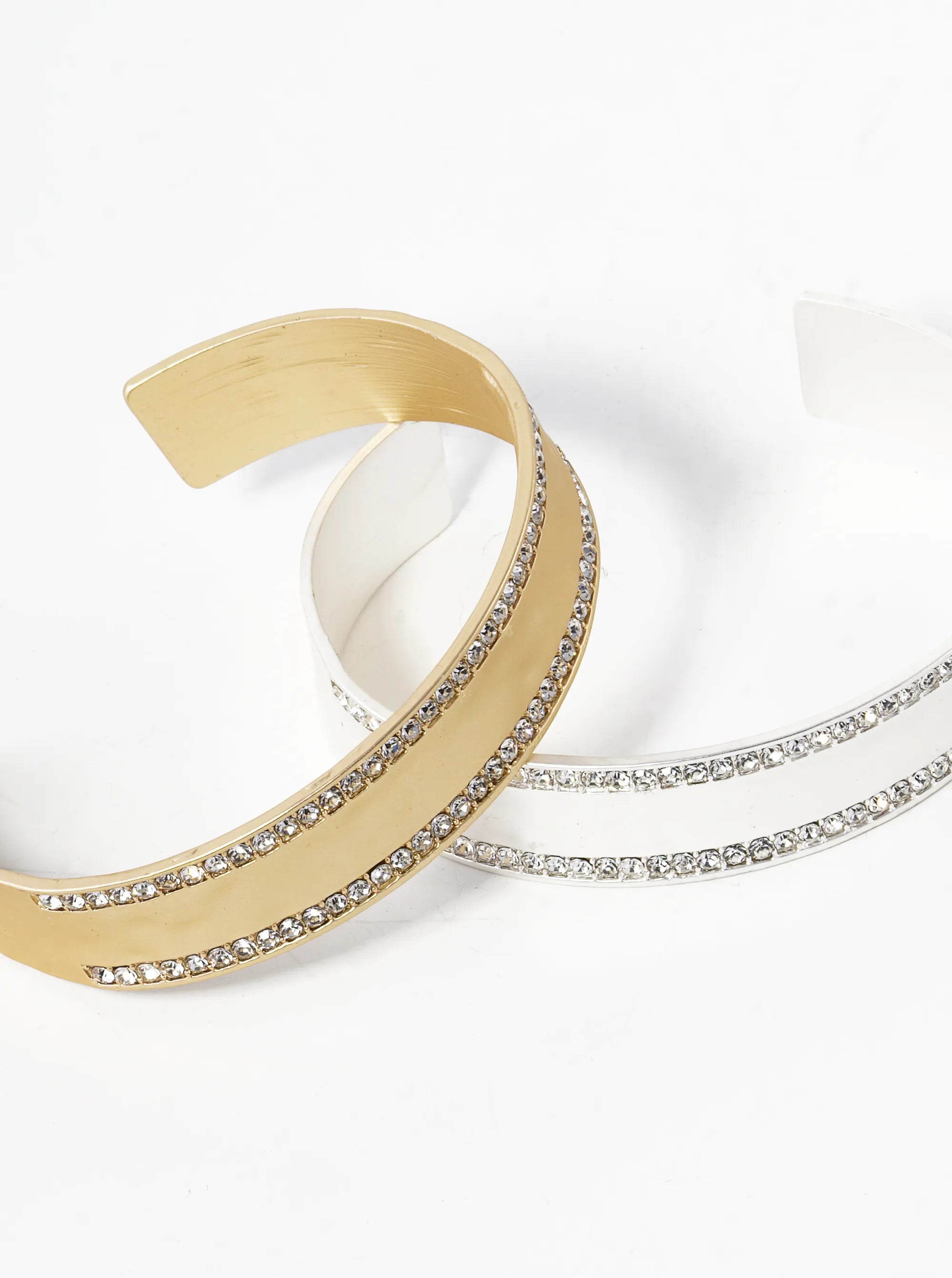 Hammered Metal Double Row Pave Crystal Cuff Bracelet