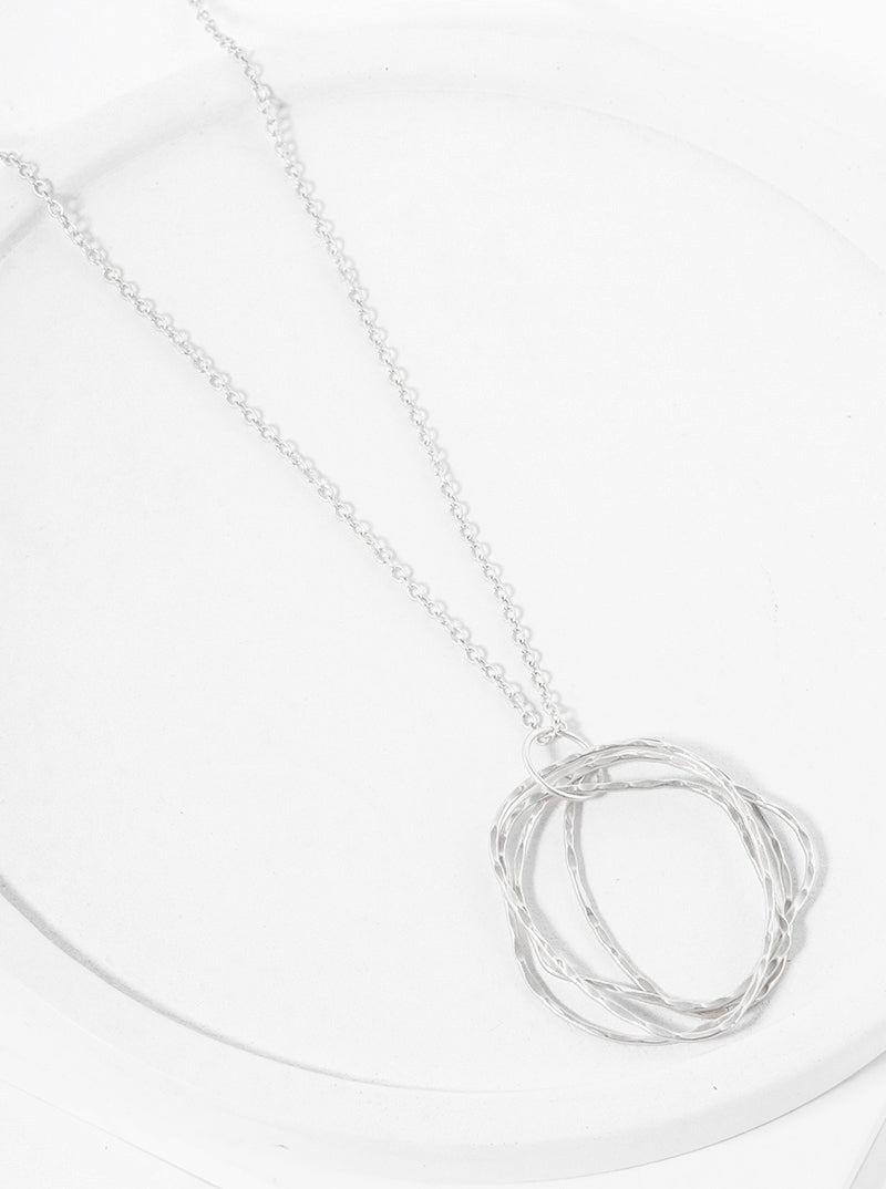 Hammered Metal Multi Organic Circle Pendant Long Necklace