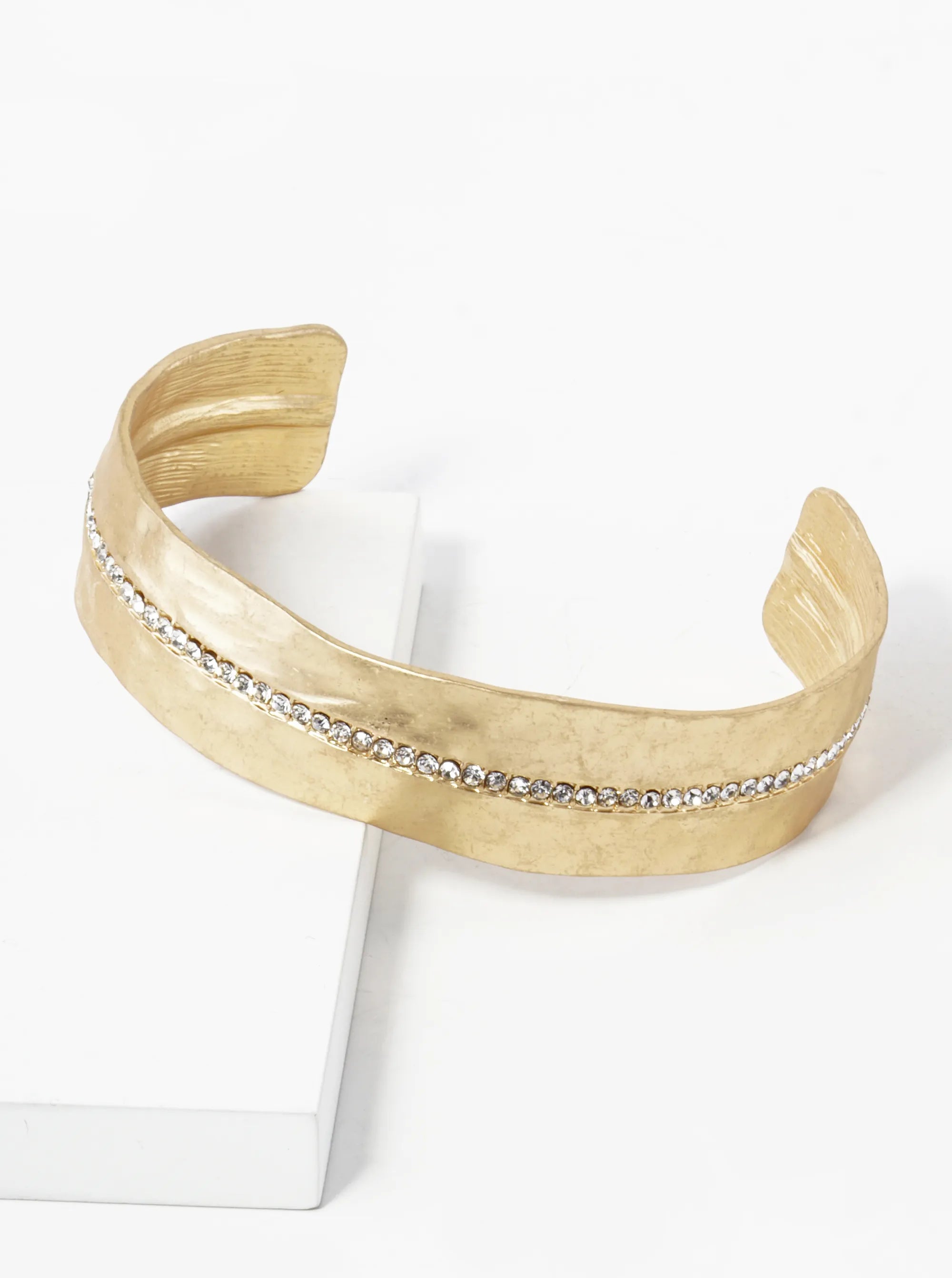 Hammered Metal Pave Crystal Cuff Bracelet