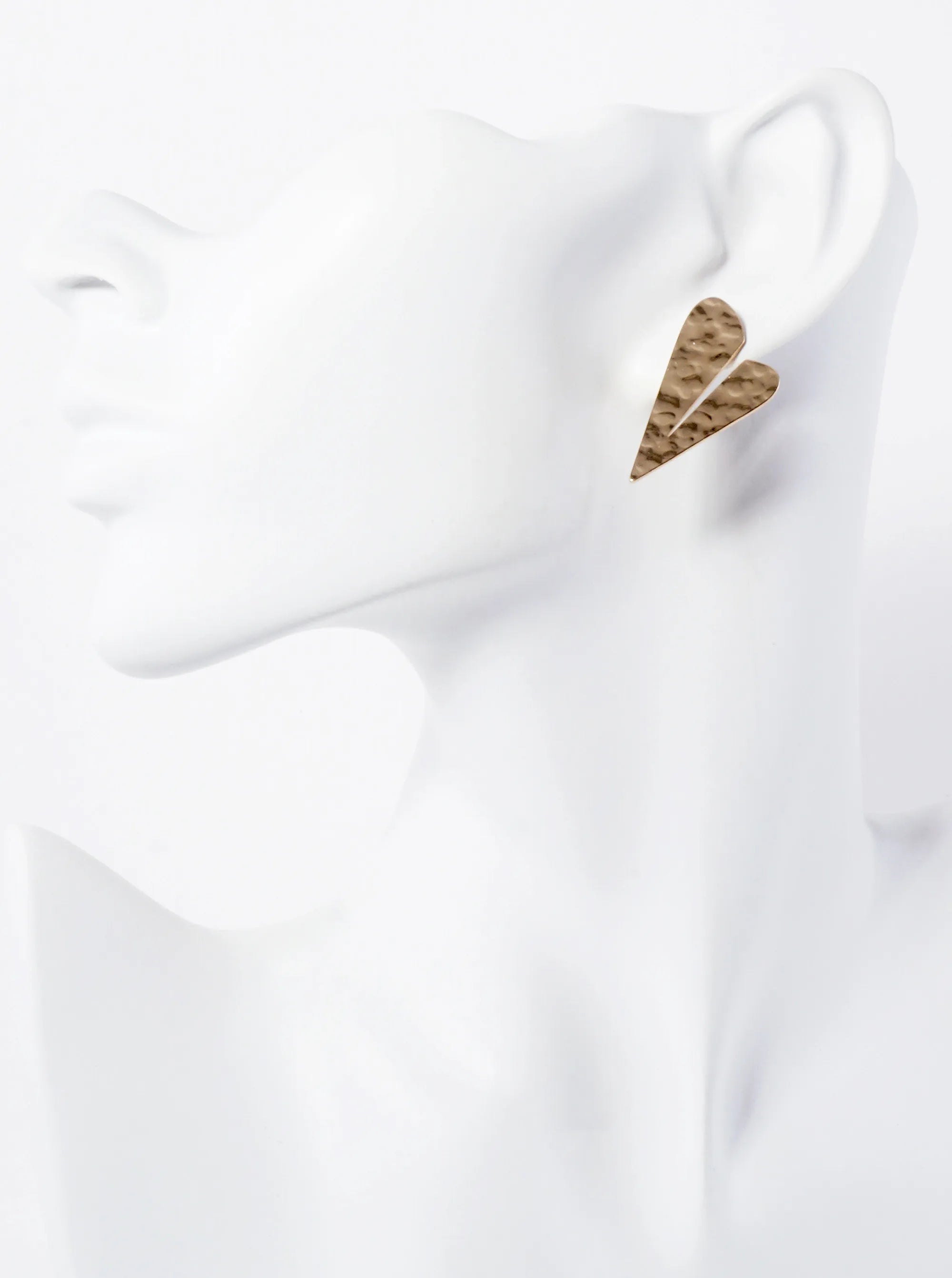 Hammered-Texture Flat Heart Brass Stud Earrings