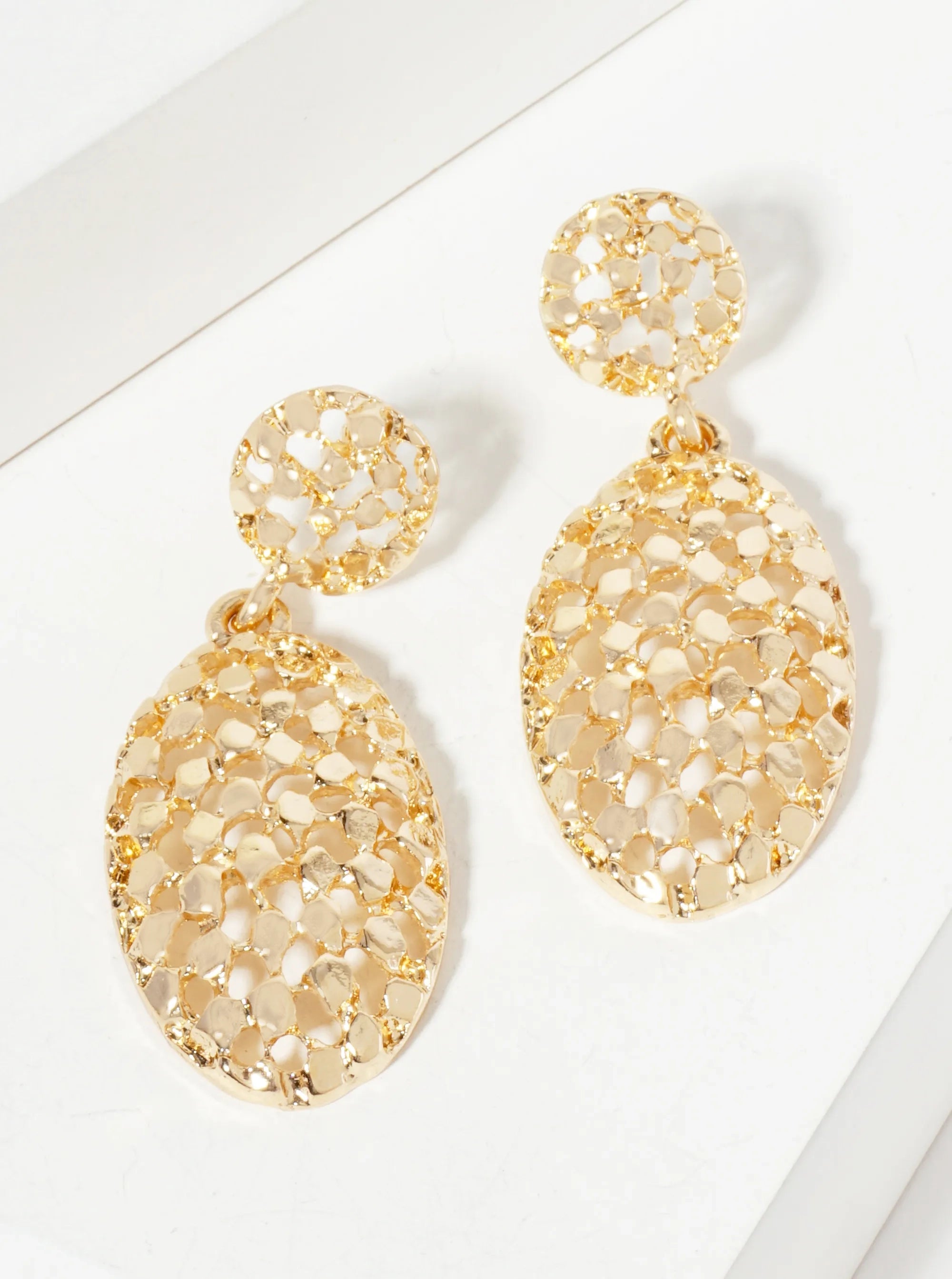 Intricate Filigree Oval Drop Dangle Post Earrings