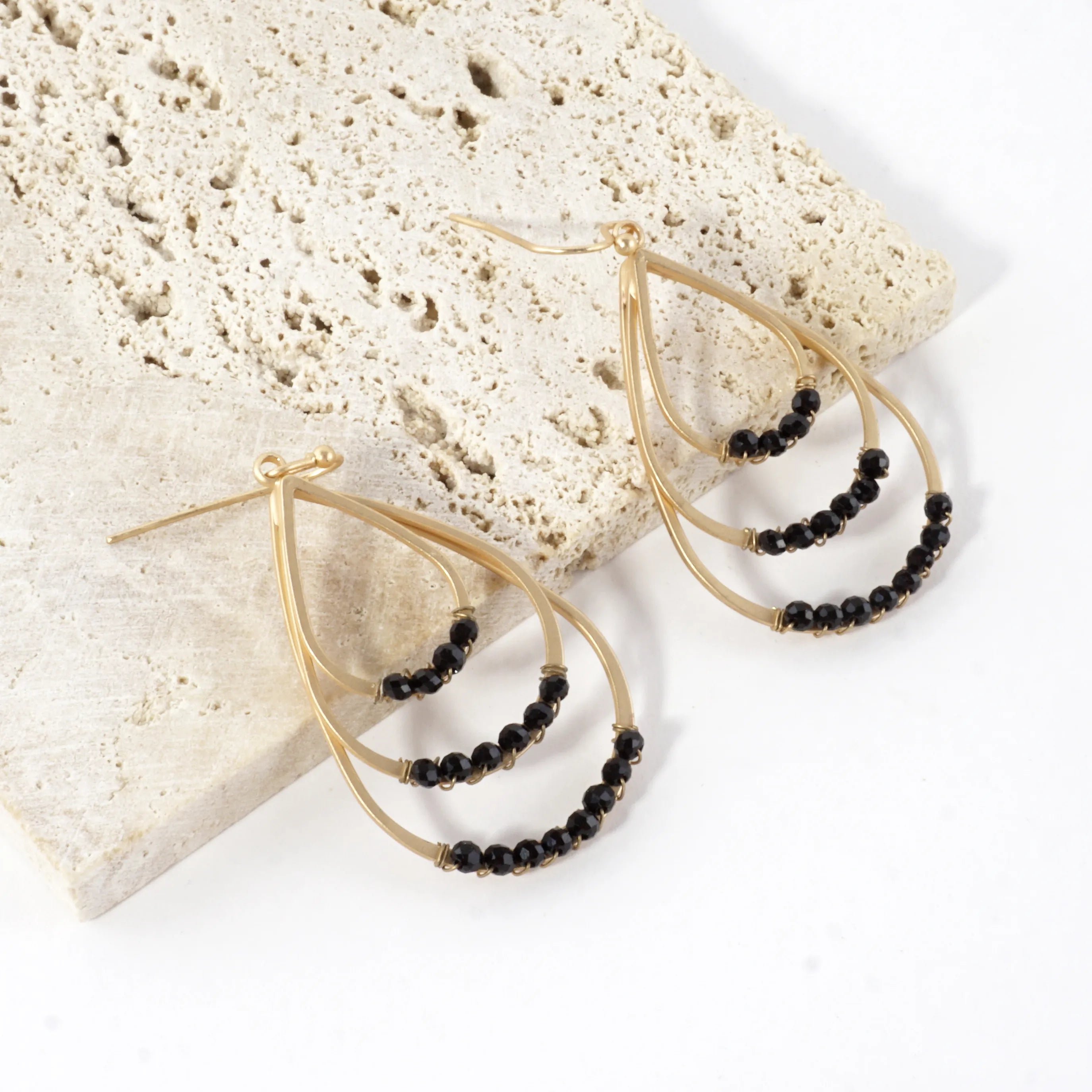Layered Teardrop Earrings With Beaded Accents
