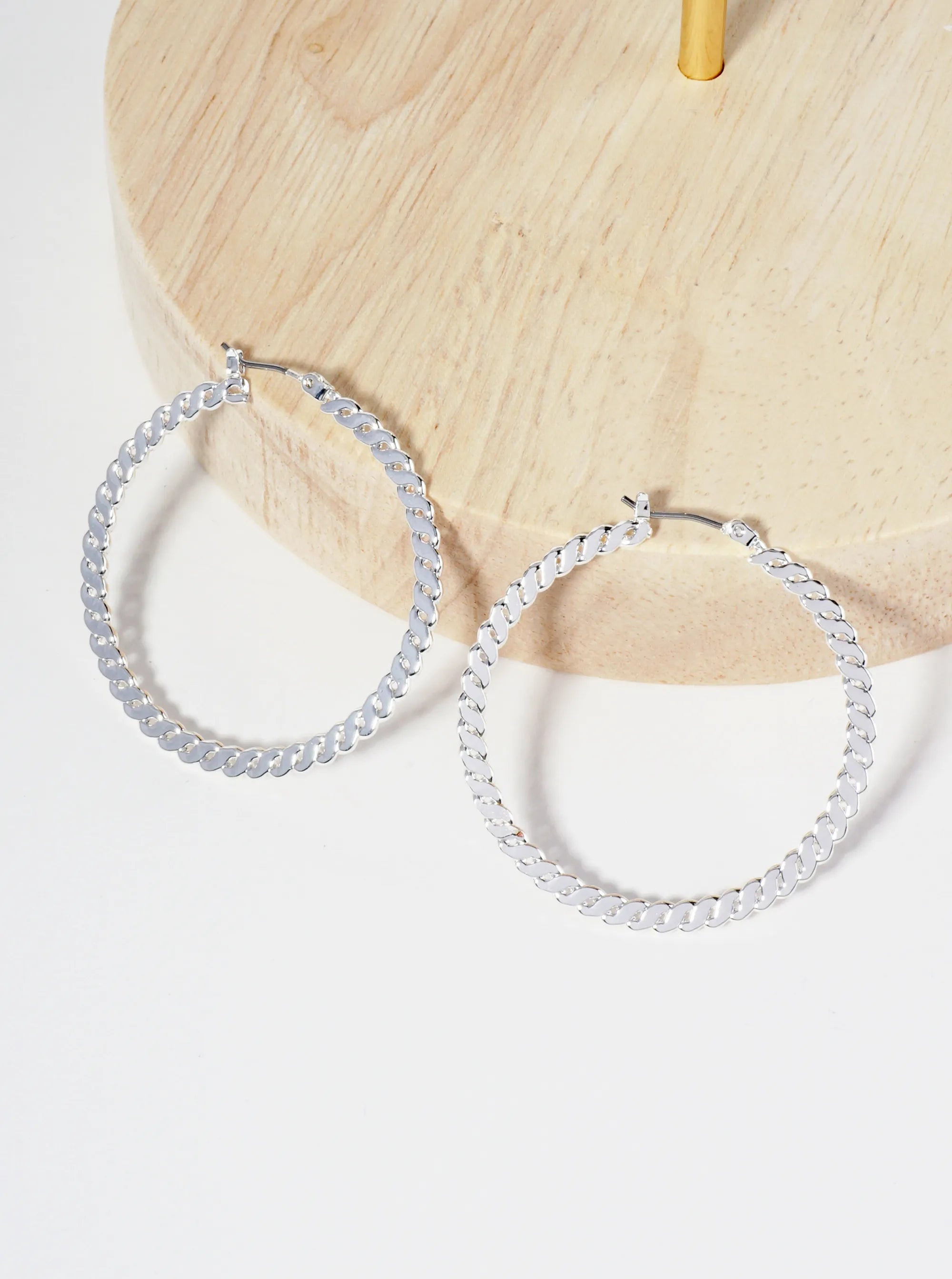 Metal Flat Chain 40mm Hoop Earrings