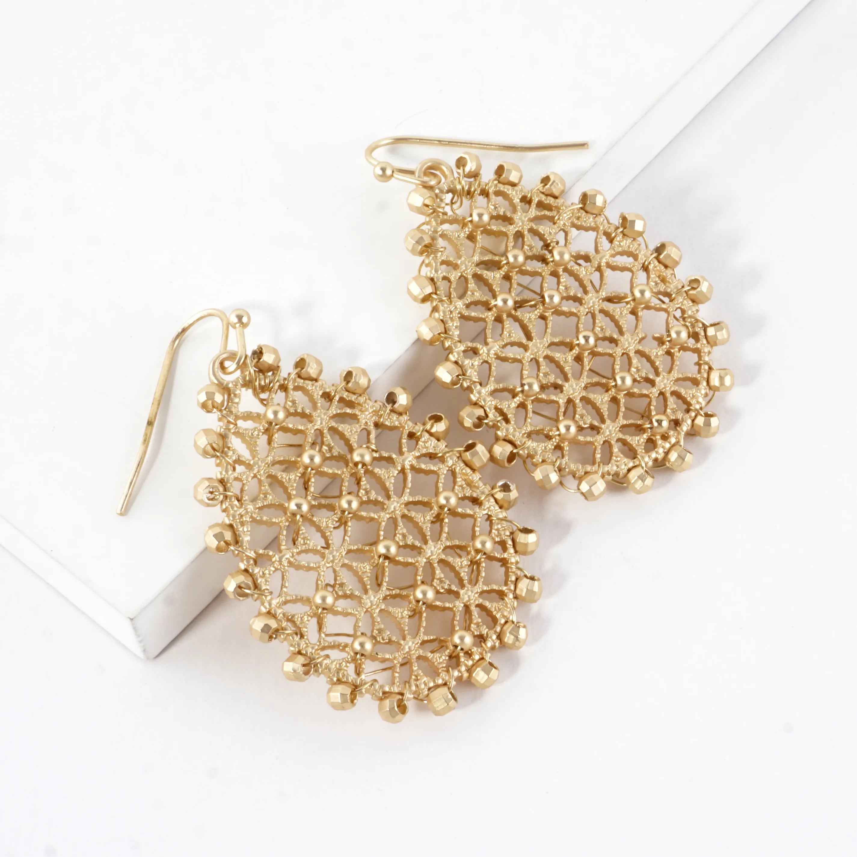 Openwork Crisscross Drop Earrings Beaded Border