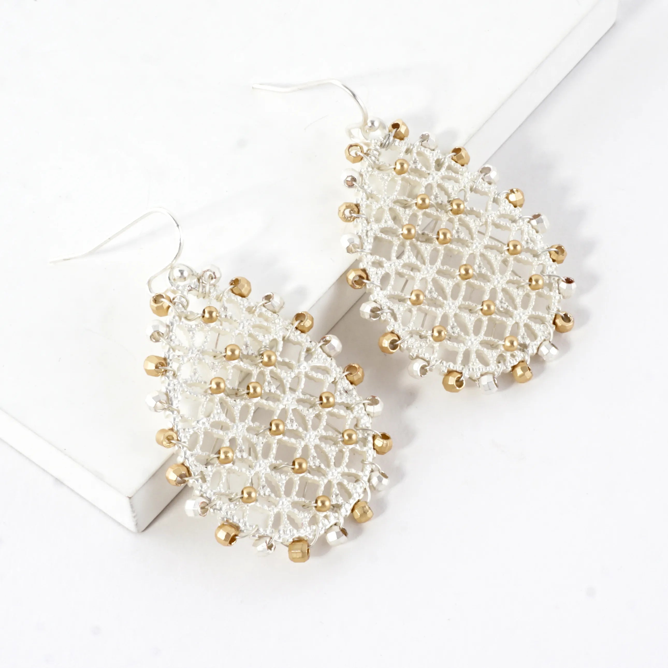 Openwork Crisscross Drop Earrings Beaded Border