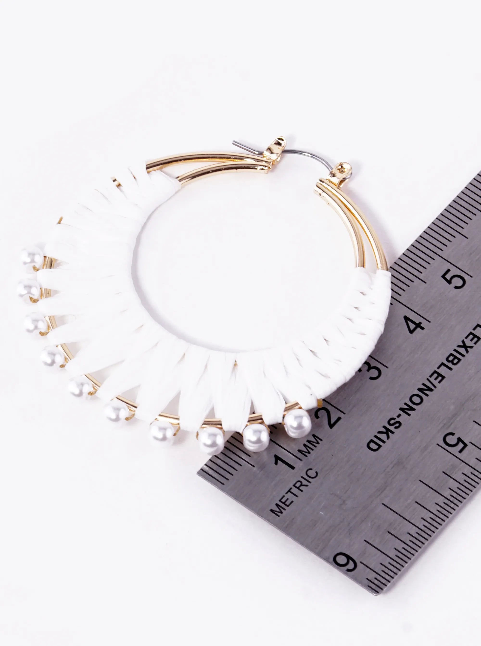 Pearl Beaded 50mm Raffia Hoop Earrings
