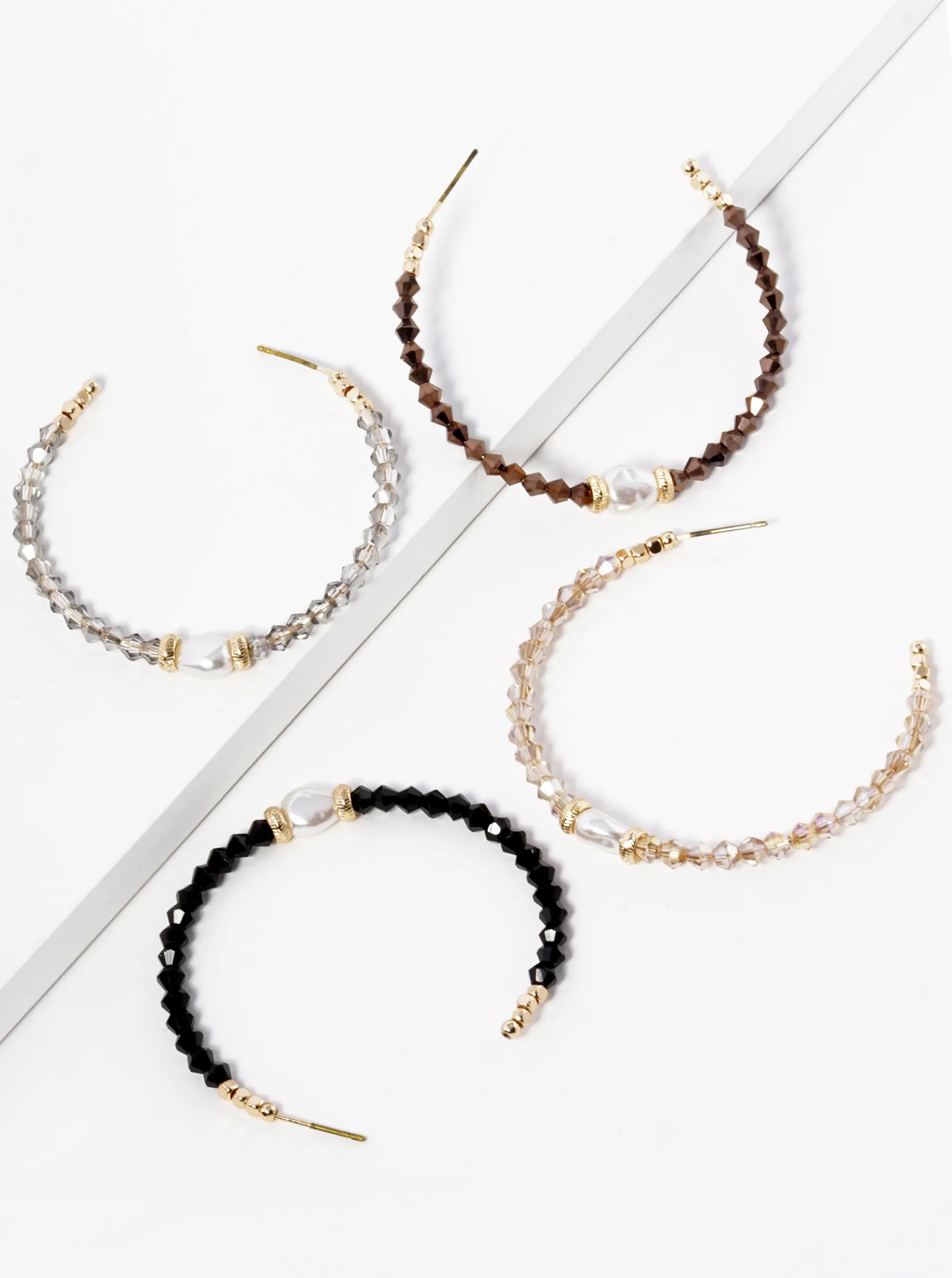 Pearl Glass Beaded 45mm Lightweight Open Hoop Earrings