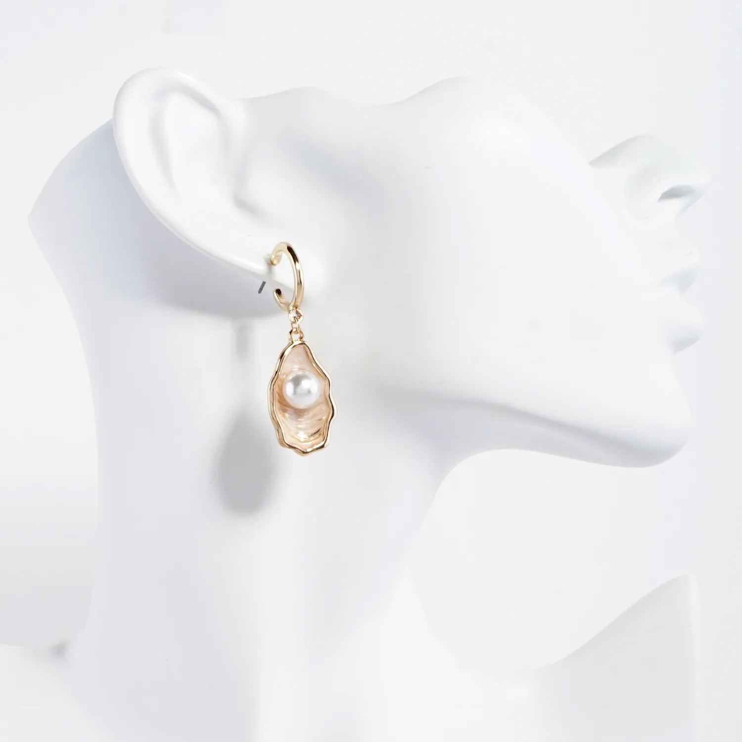 Pearl Oyster Charm Drop 10mm Huggie Hoop Earrings