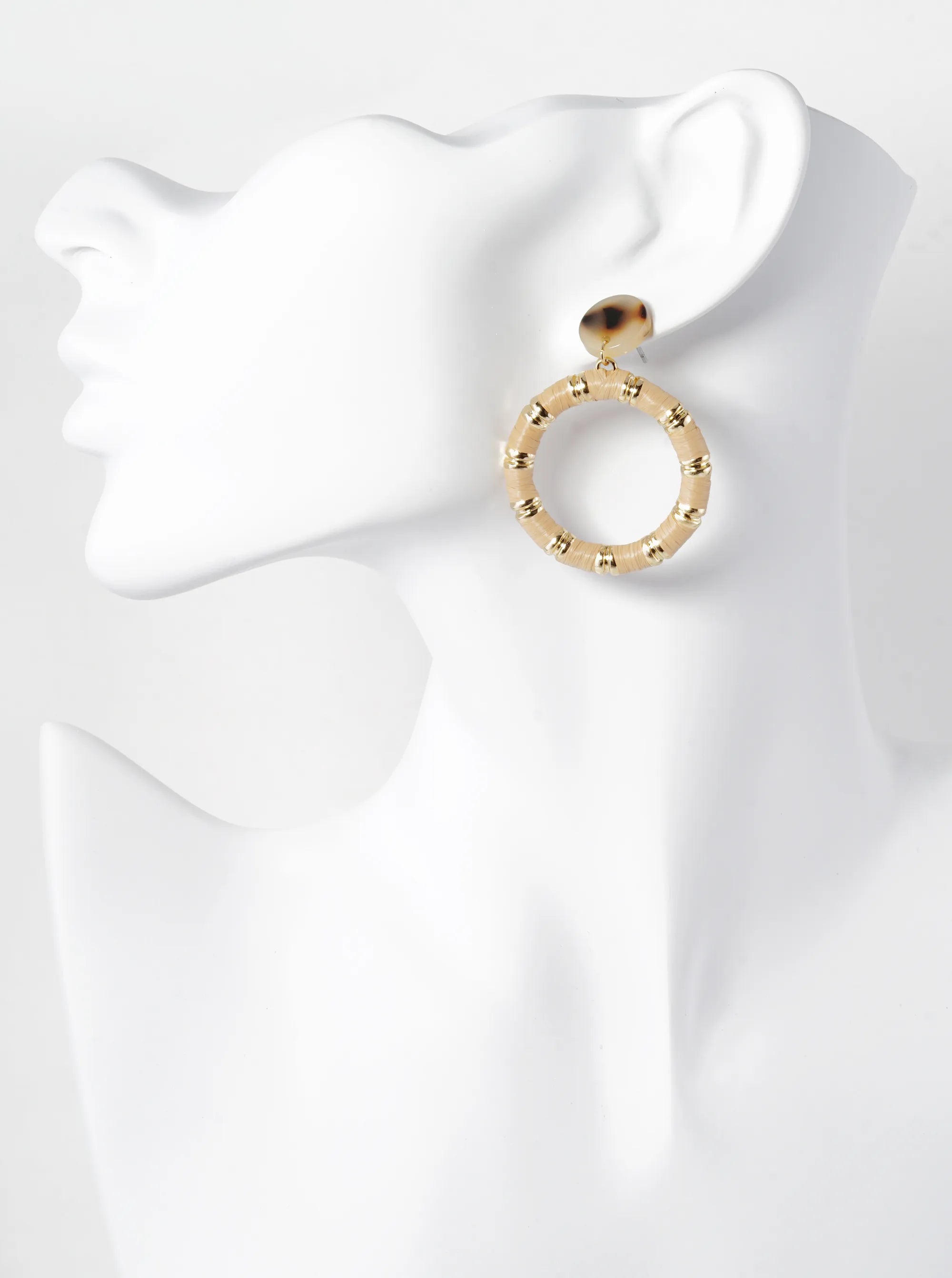 Raffia Wrapped Circle Drop Acetate Post Earrings