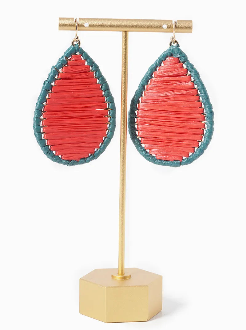Raffia Wrapped Teardrop Dangle Drop Earrings