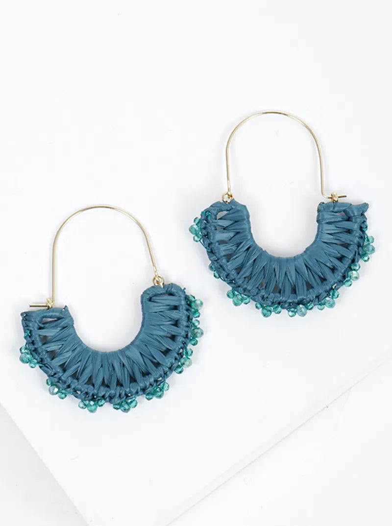Raffia Wrapped With Glass Beads Dangle Earrings