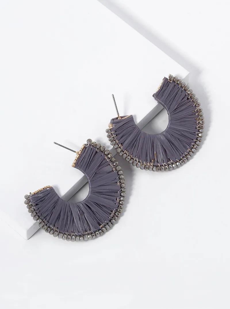 Raffia And Beads 40mm Hoop Earrings