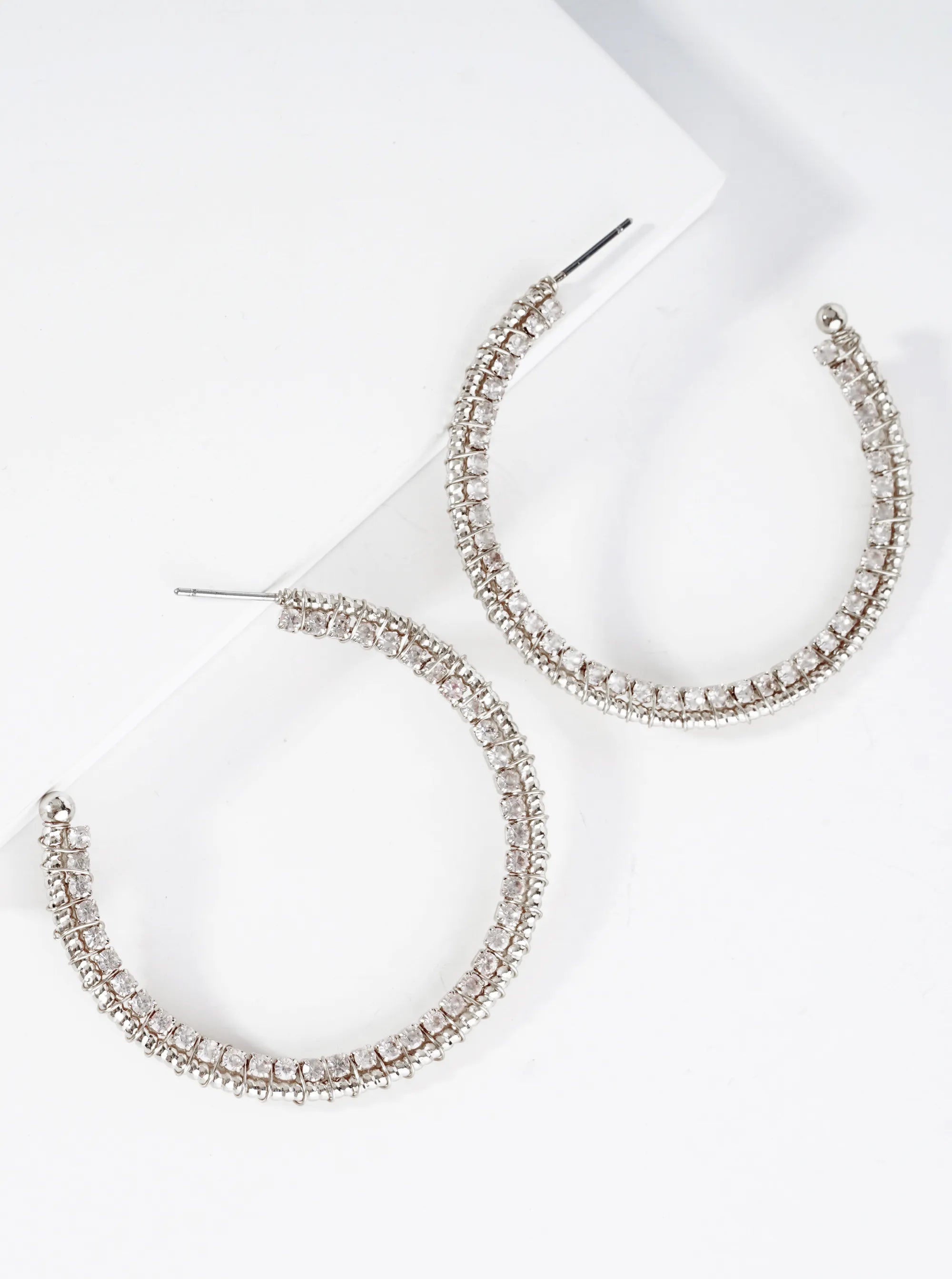 Rhinestone Wired 45mm Open Hoop Earrings